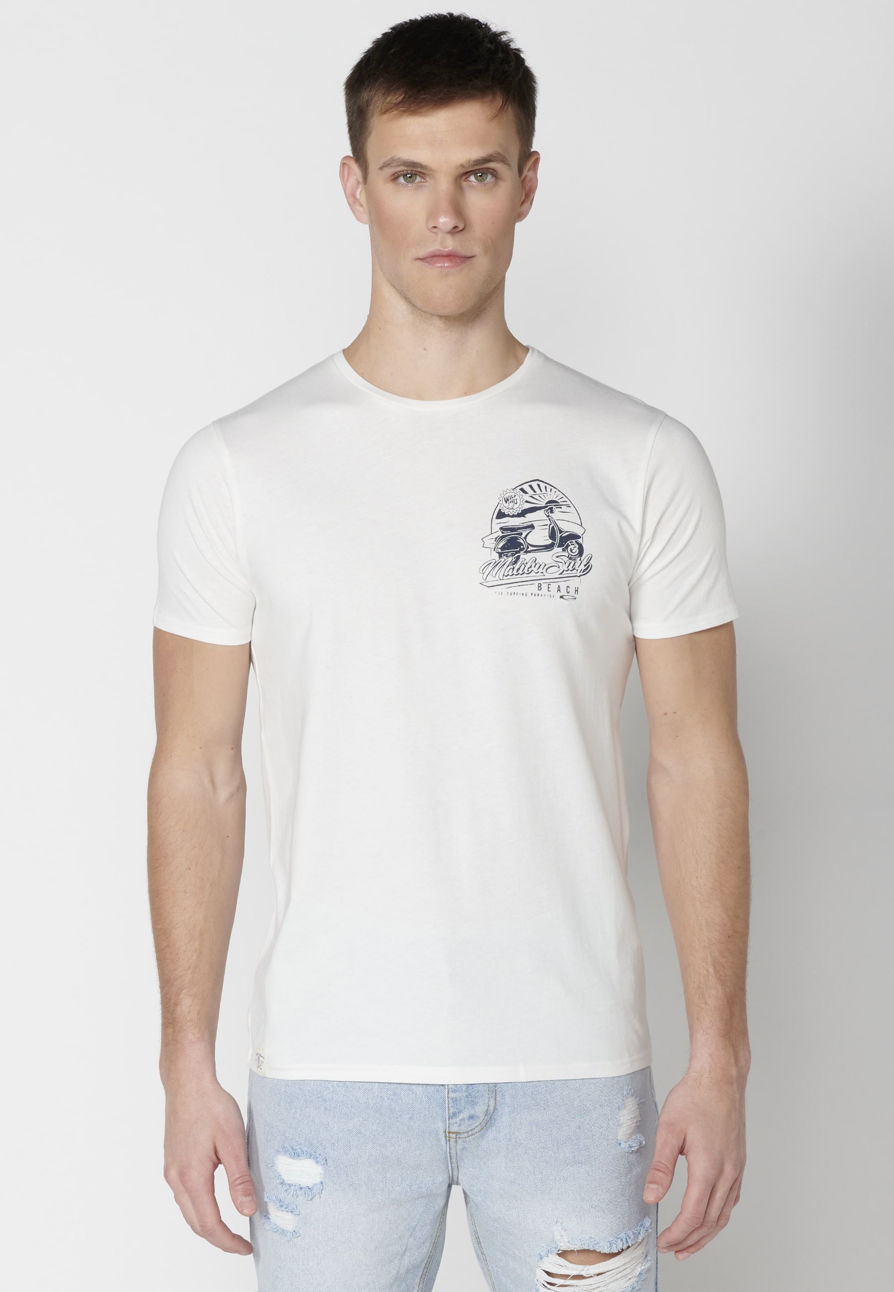 Ecru Cotton Short Sleeve T-shirt for Men