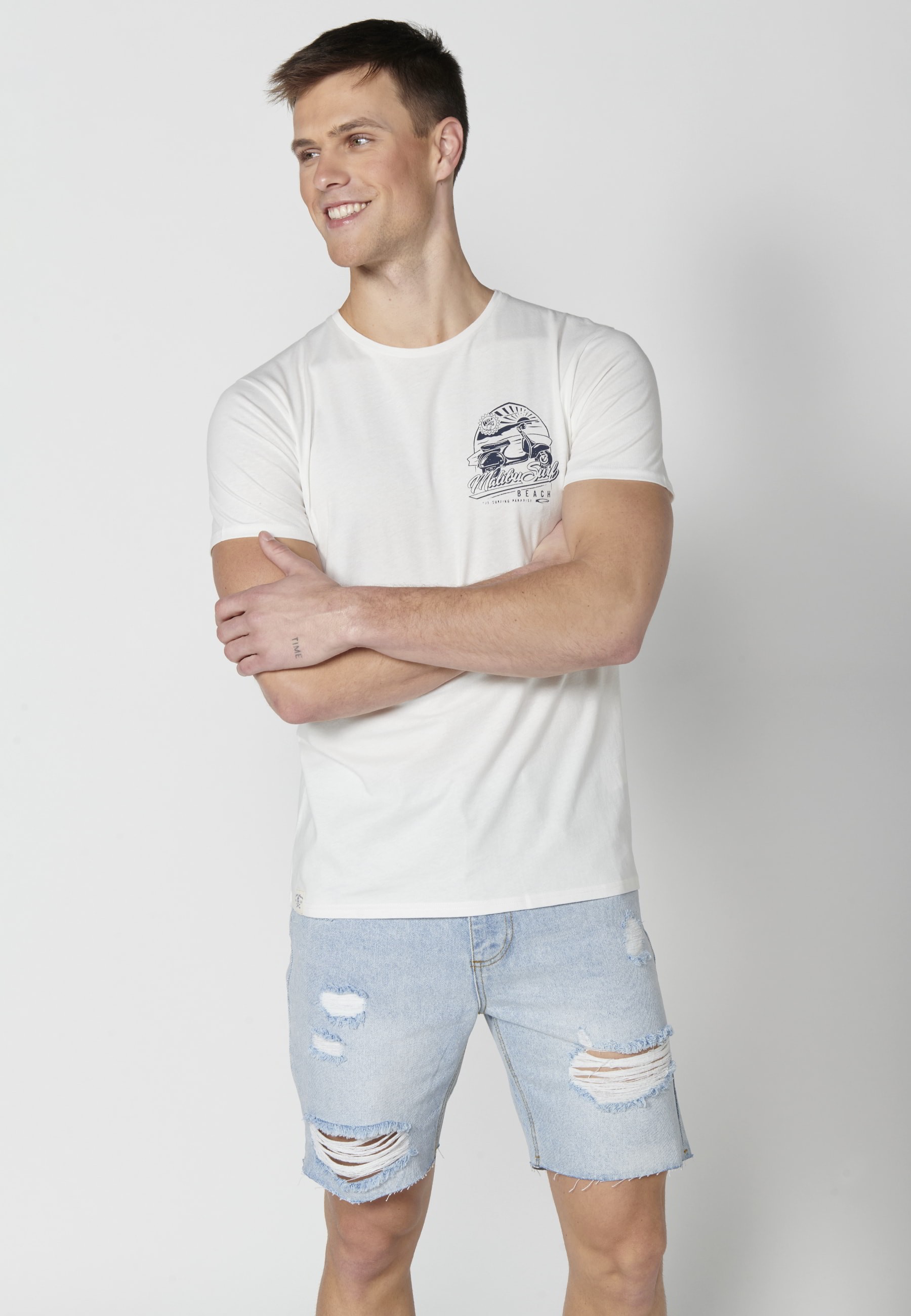 Ecru Cotton Short Sleeve T-shirt for Men