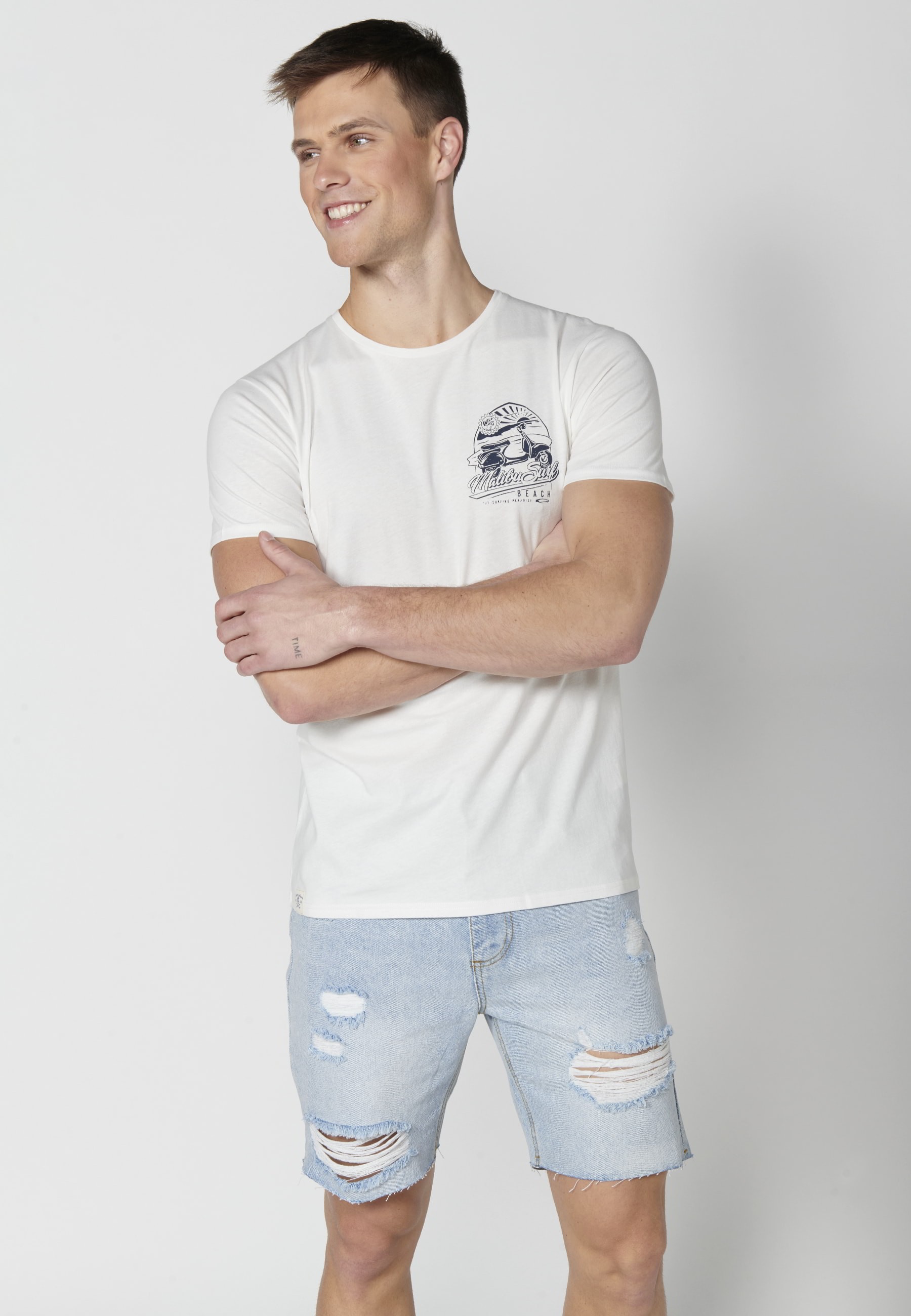 T-shirt à manches courtes en coton écru pour homme