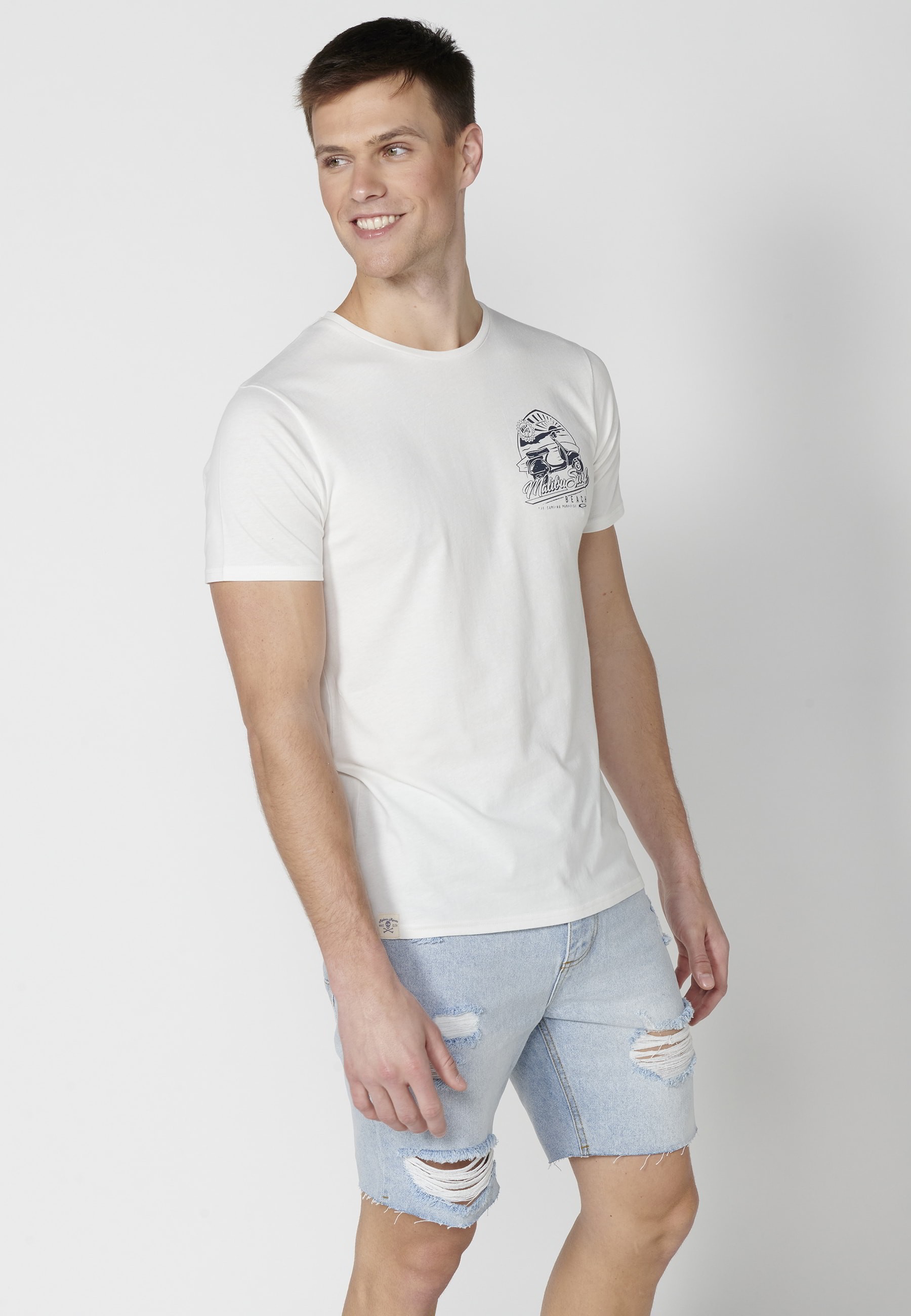 T-shirt à manches courtes en coton écru pour homme