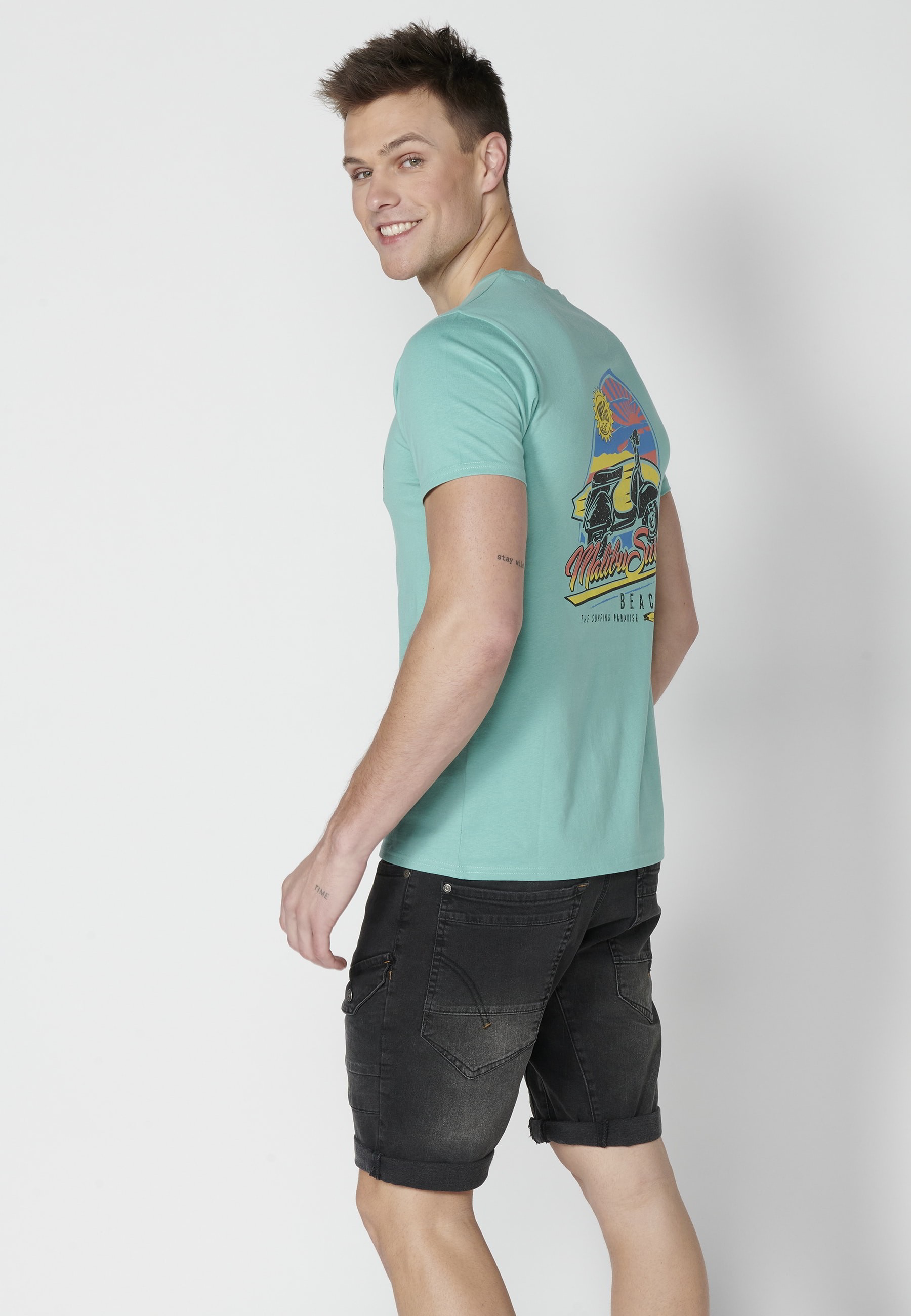 Kurzärmliges T-Shirt aus mintfarbener Baumwolle für Herren
