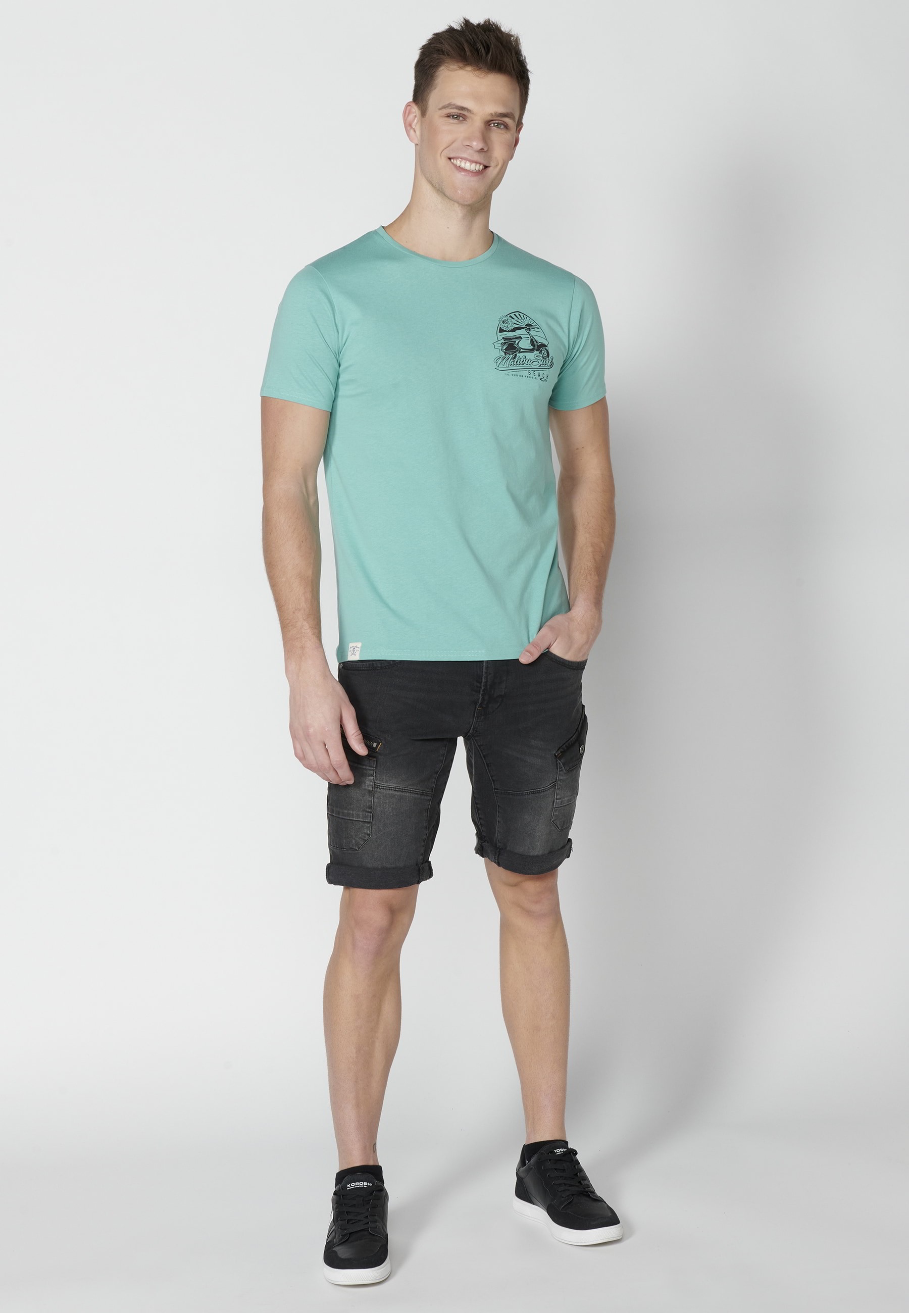 T-shirt à manches courtes en coton couleur menthe pour hommes
