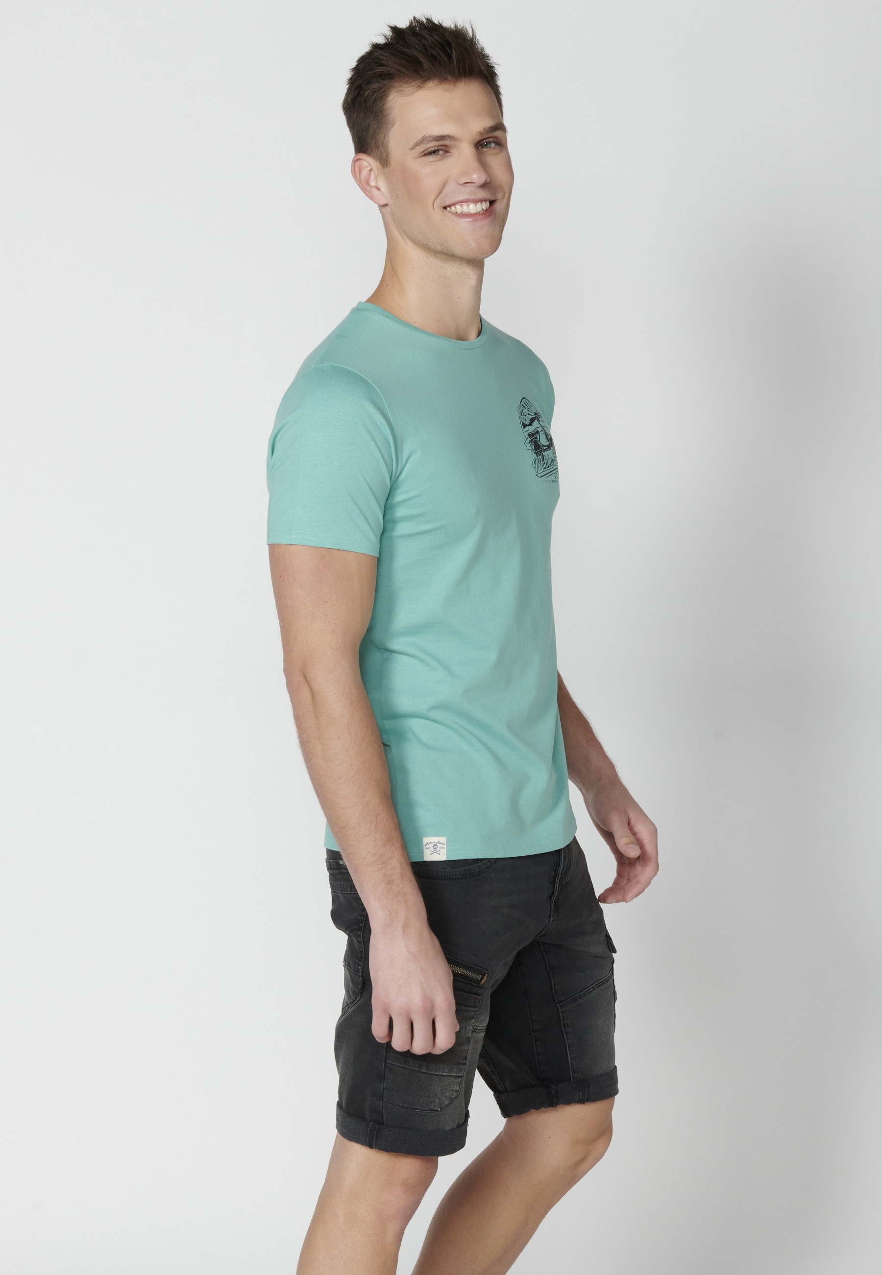 Kurzärmliges T-Shirt aus mintfarbener Baumwolle für Herren