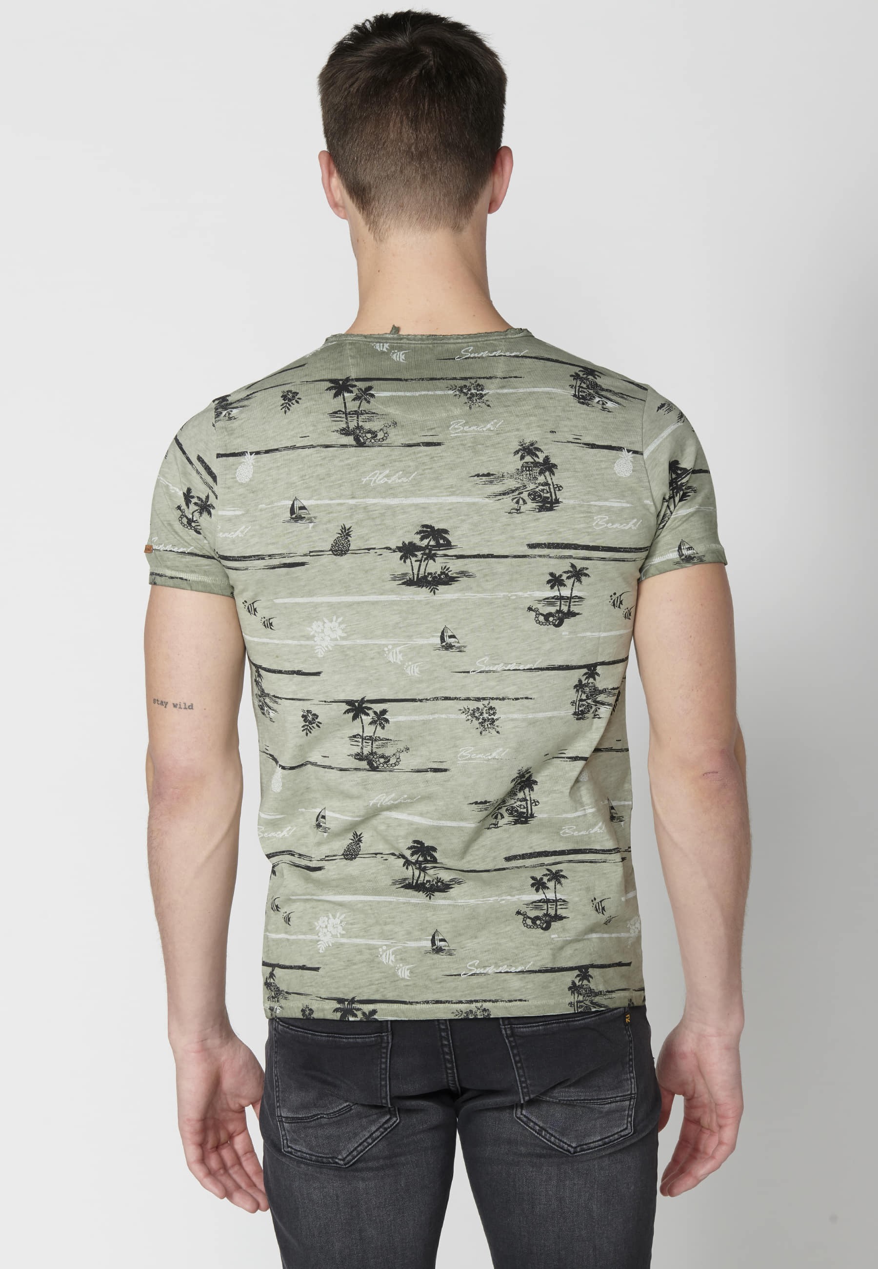 Khaki Cotton Short Sleeve T-shirt for Men