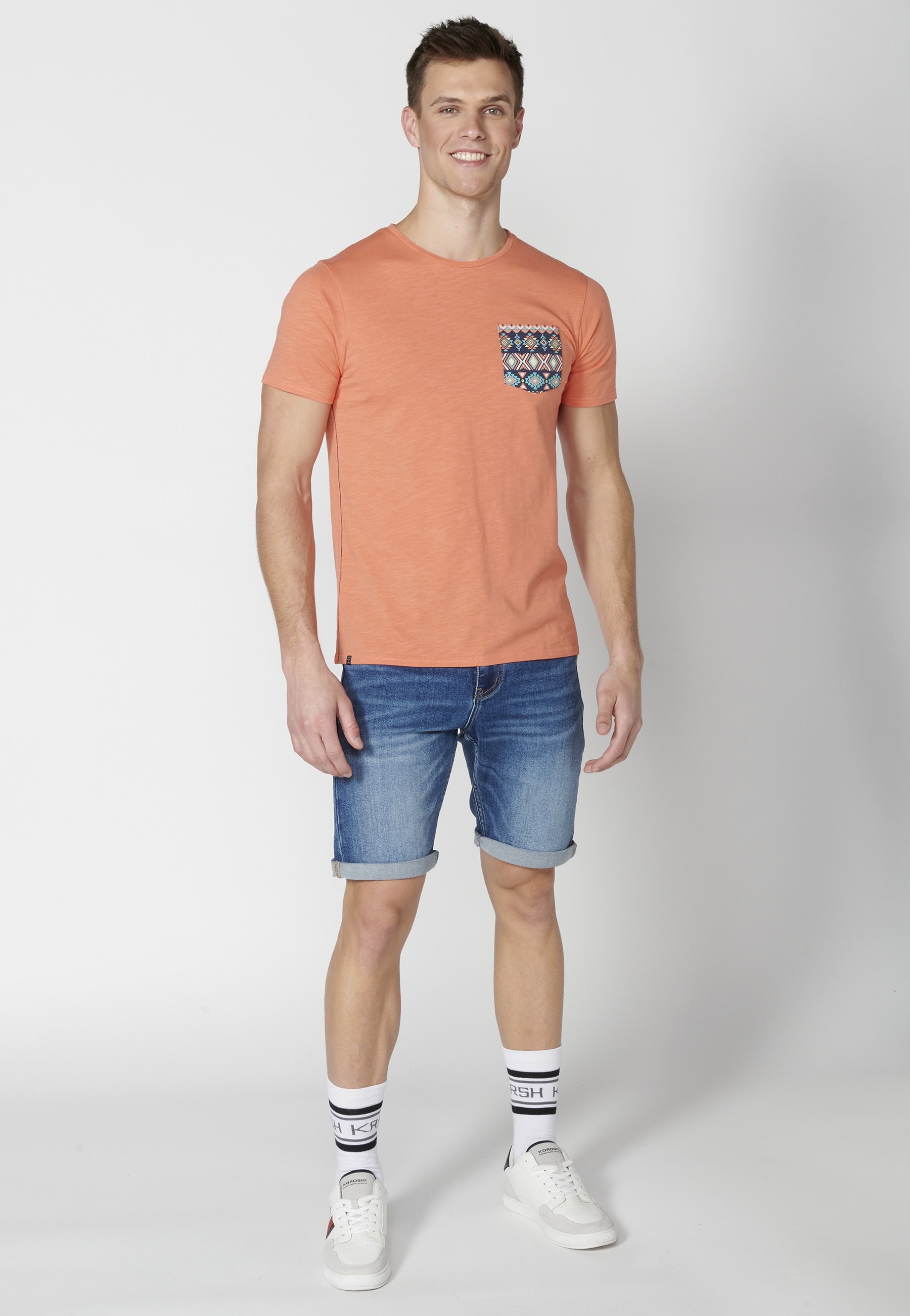 Men's Salmon Color Cotton Short Sleeve T-shirt