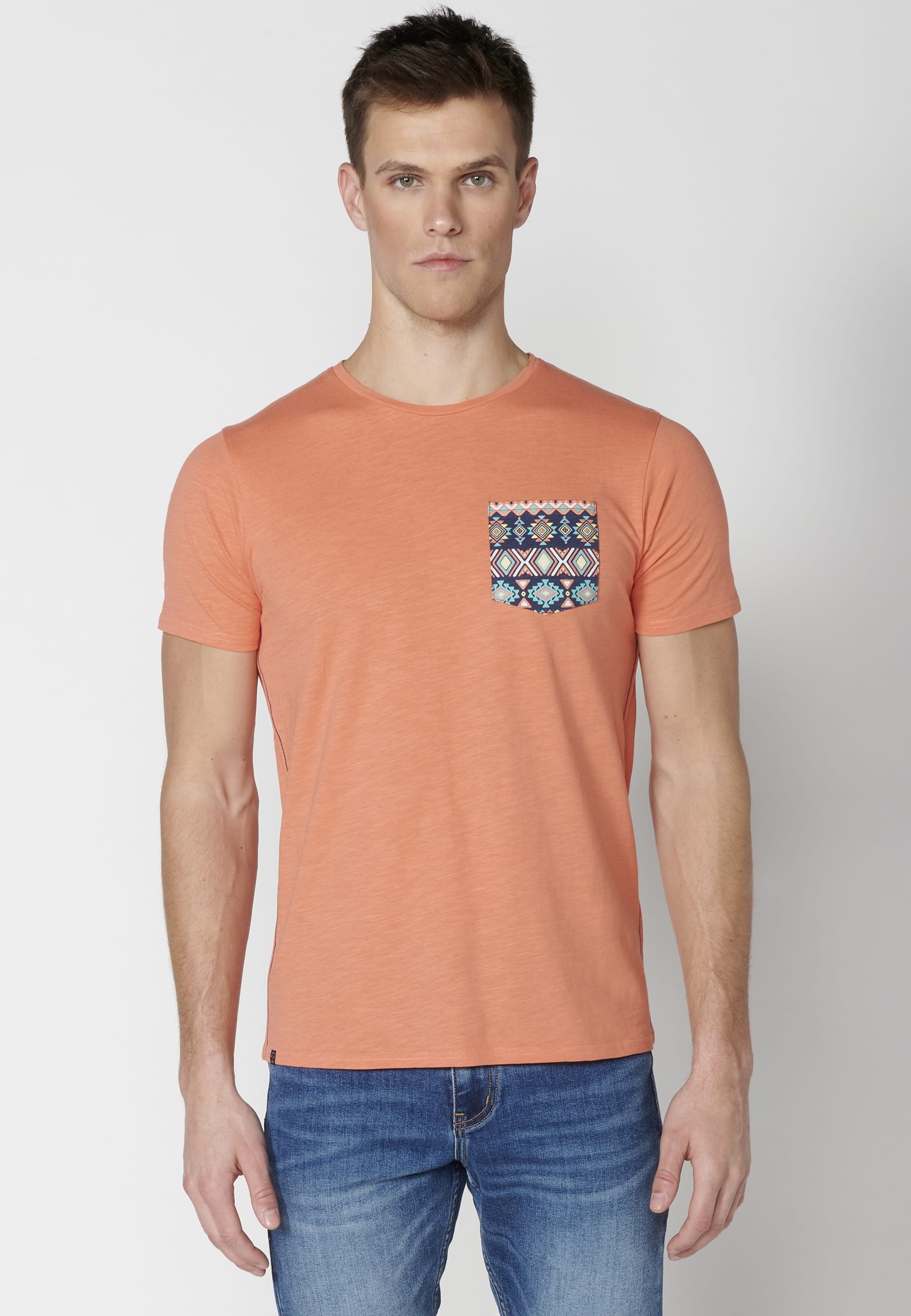Lachsfarbenes Kurzarm-T-Shirt aus Baumwolle für Herren