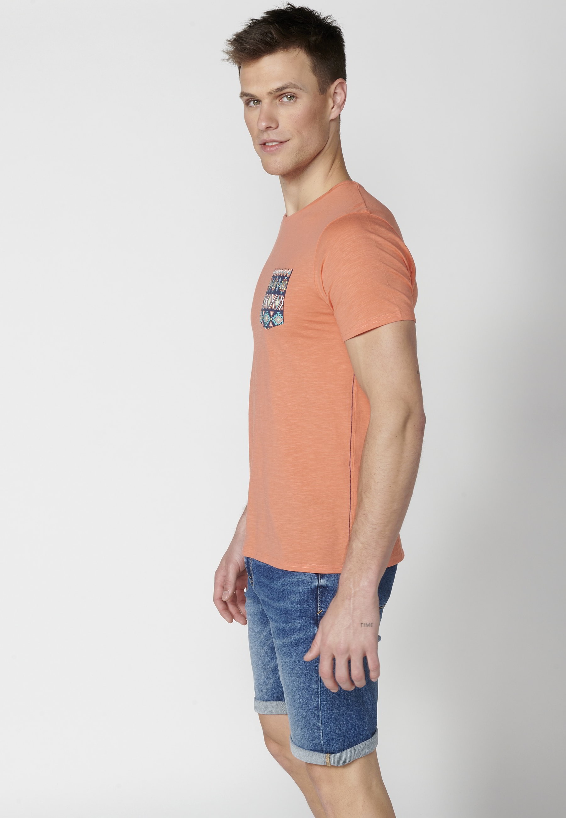 Men's Salmon Color Cotton Short Sleeve T-shirt