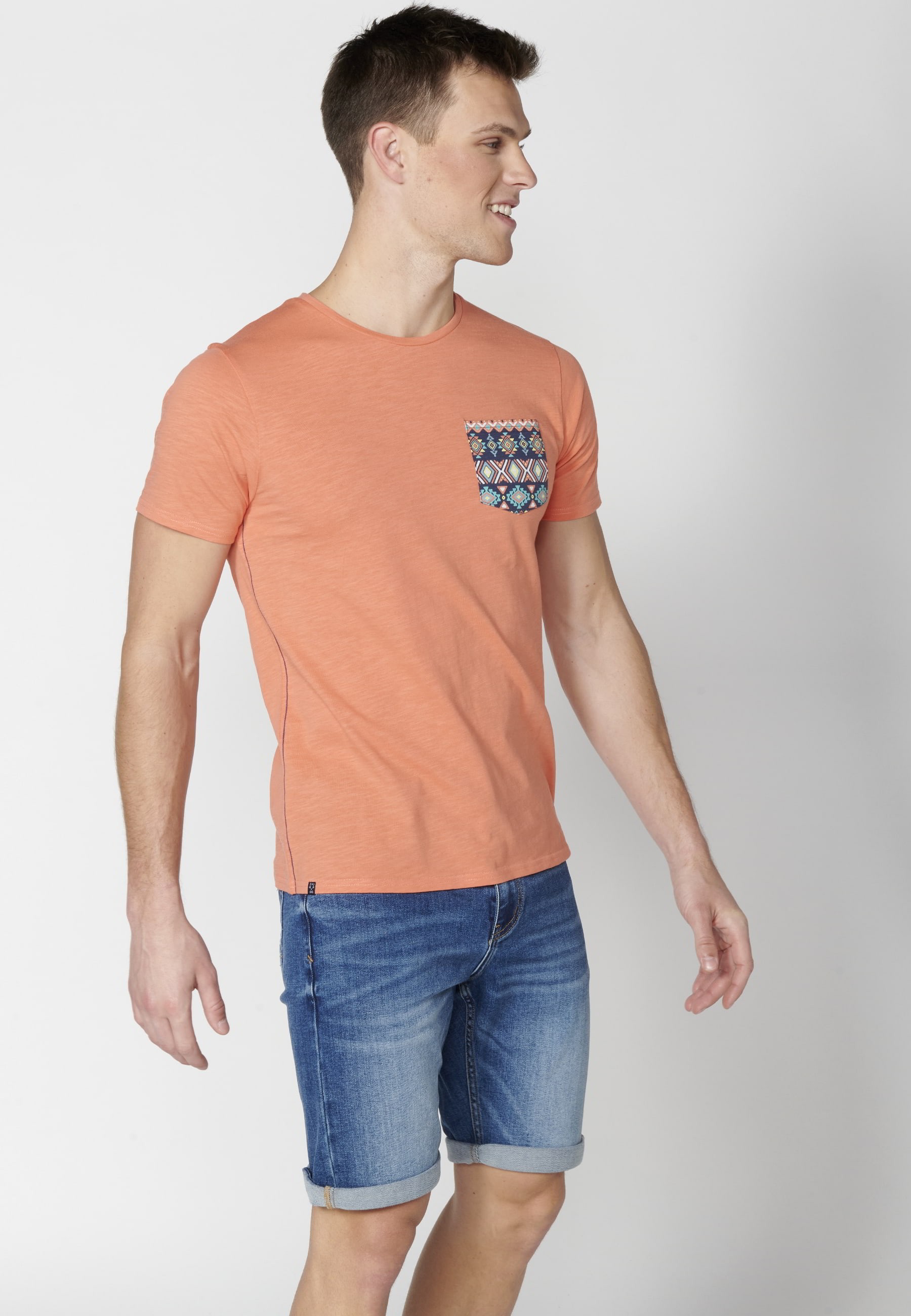 Men's Salmon Color Cotton Short Sleeve T-shirt