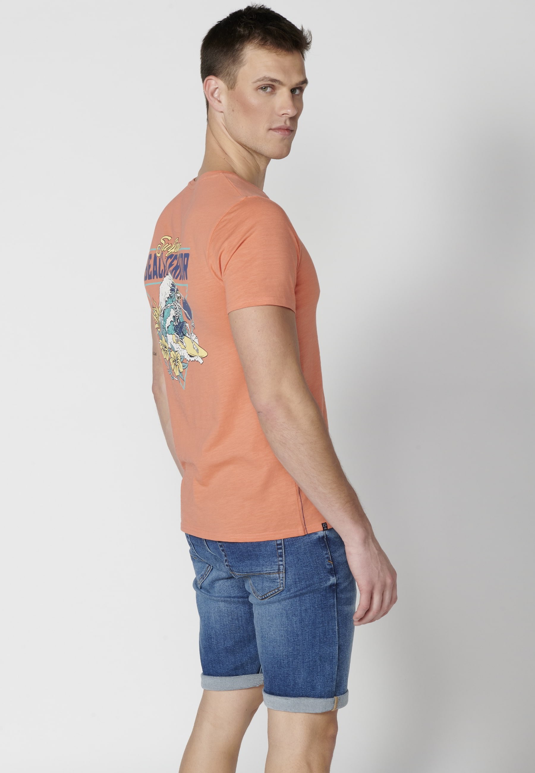 Men's Salmon Color Cotton Short Sleeve T-shirt