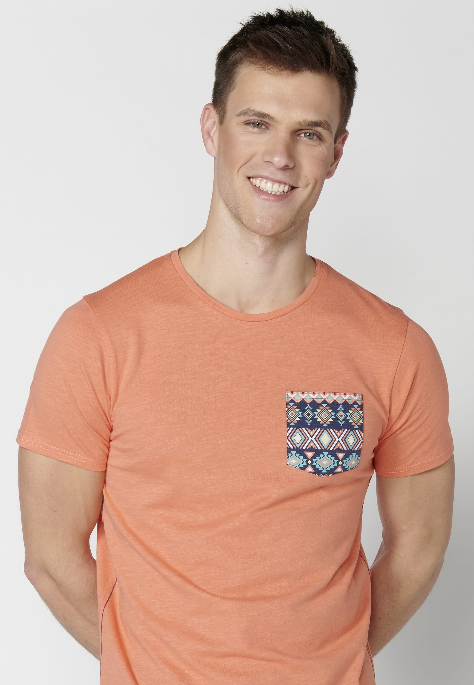 Men's Salmon Color Cotton Short Sleeve T-shirt