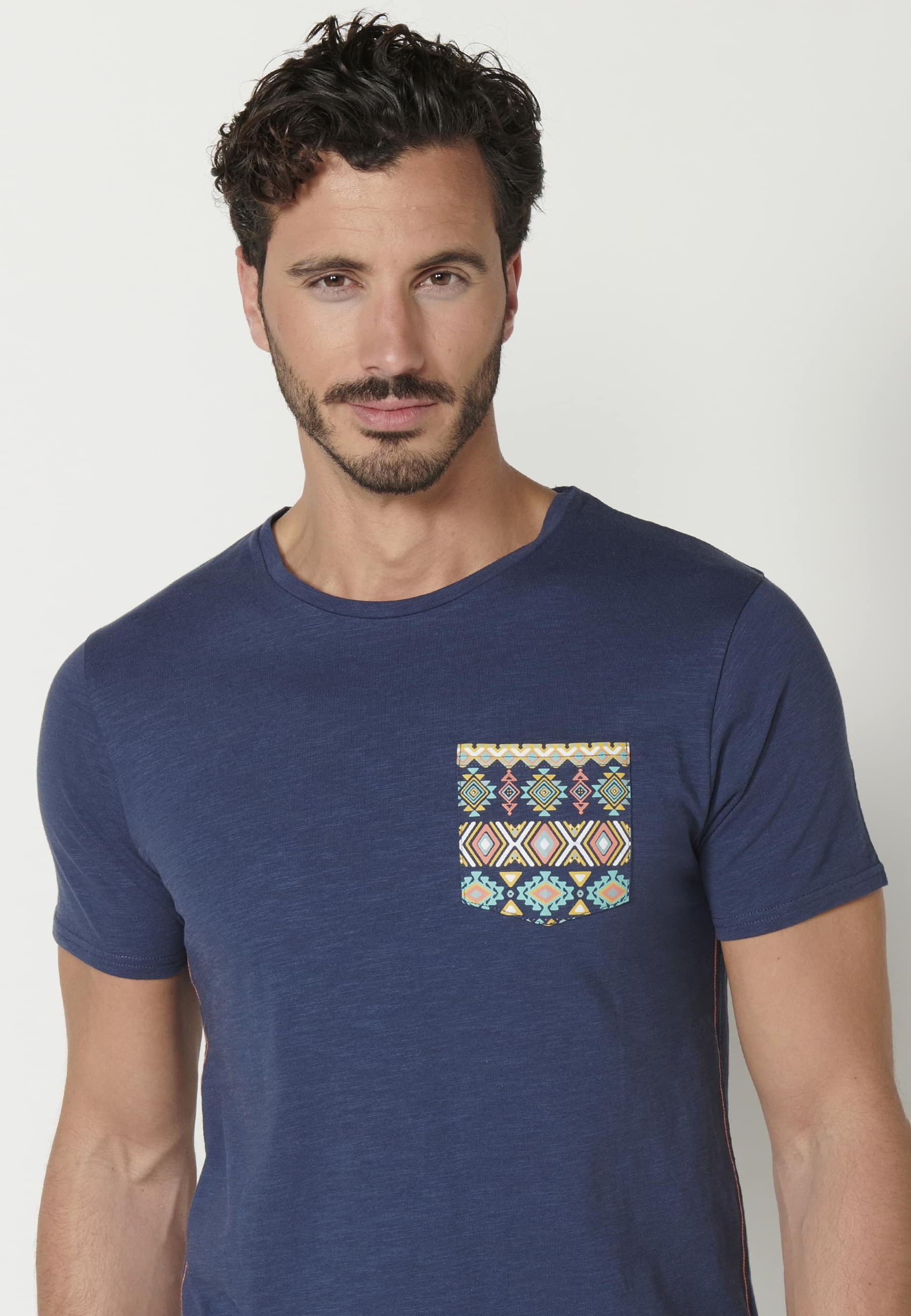 Kurzärmliges T-Shirt aus Indigo-Baumwolle für Herren 7