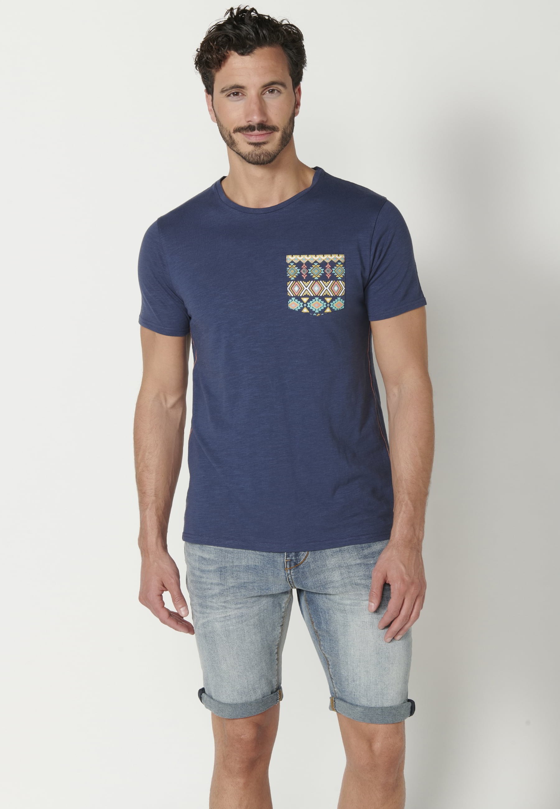 Camiseta de manga corta de Algodón color Índigo para Hombre