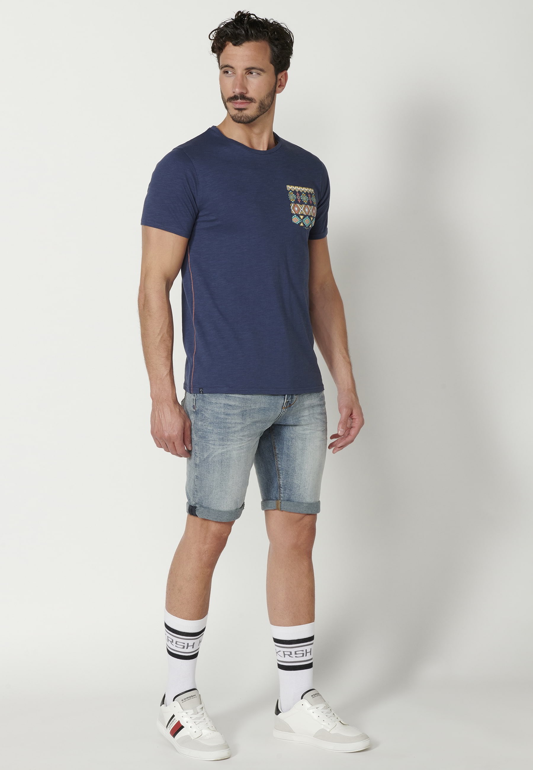 Men's Indigo Cotton Short Sleeve T-Shirt 2