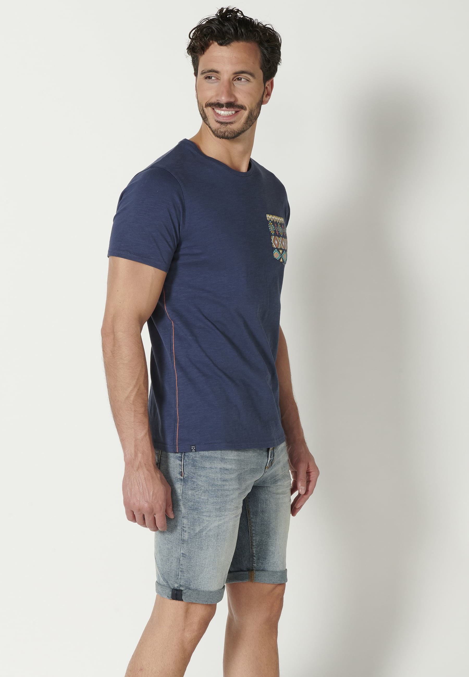 Kurzärmliges T-Shirt aus Indigo-Baumwolle für Herren 3