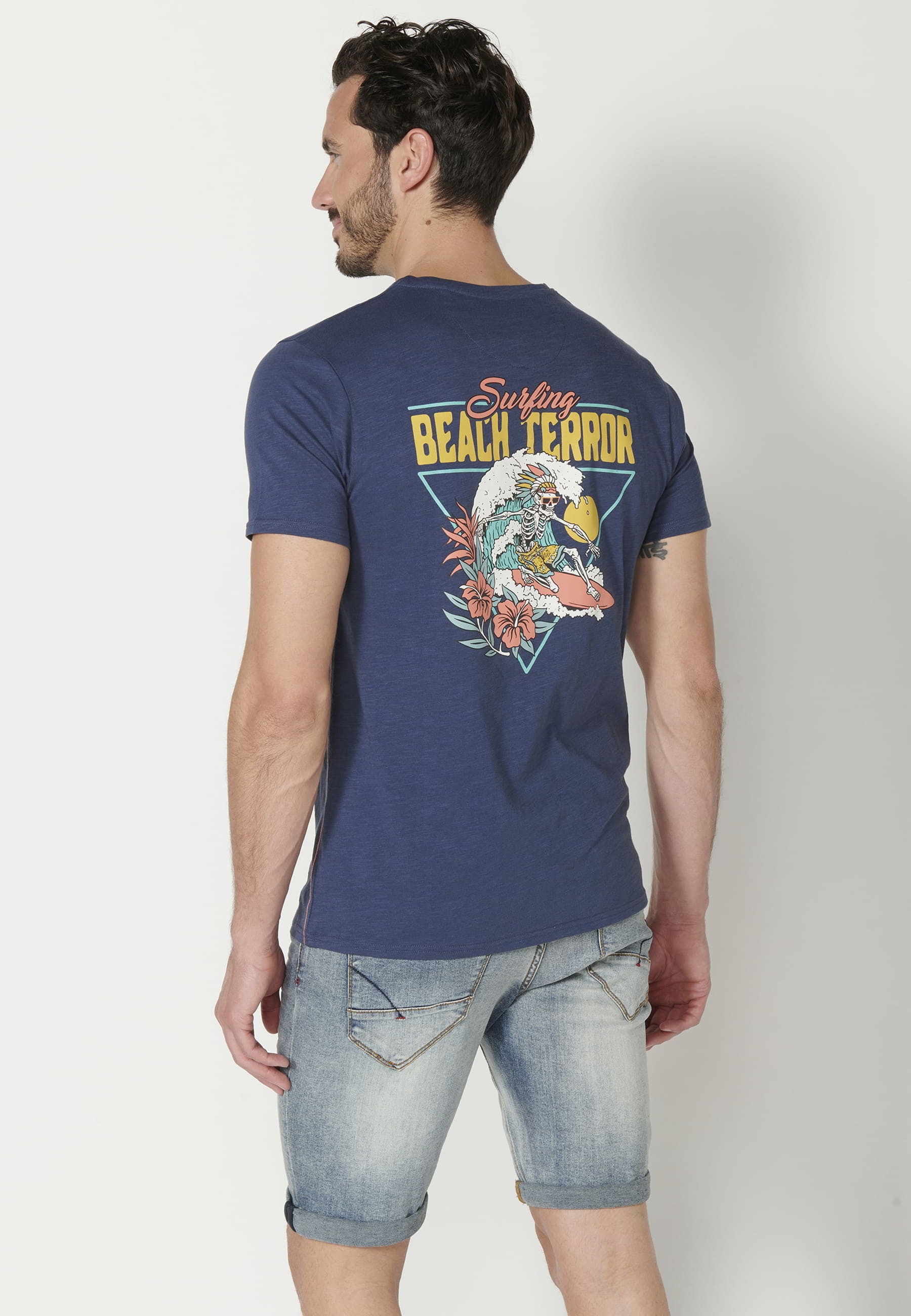 Camiseta de manga corta de Algodón color Índigo para Hombre 1