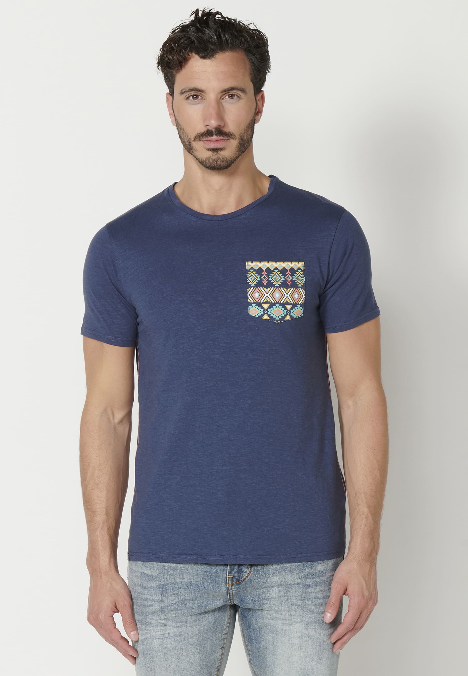 Kurzärmliges T-Shirt aus Indigo-Baumwolle für Herren 5