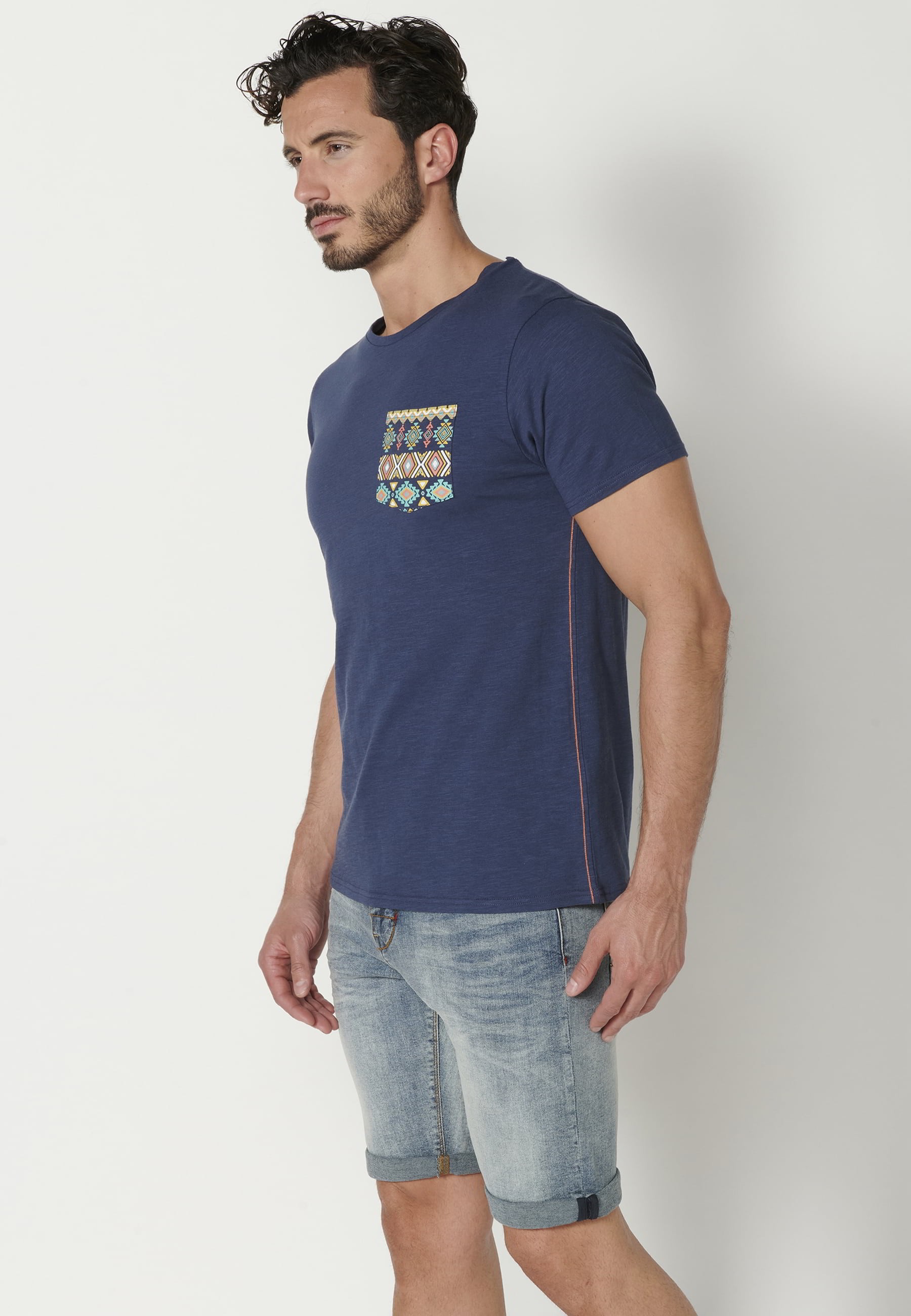 Camiseta de manga corta de Algodón color Índigo para Hombre 4