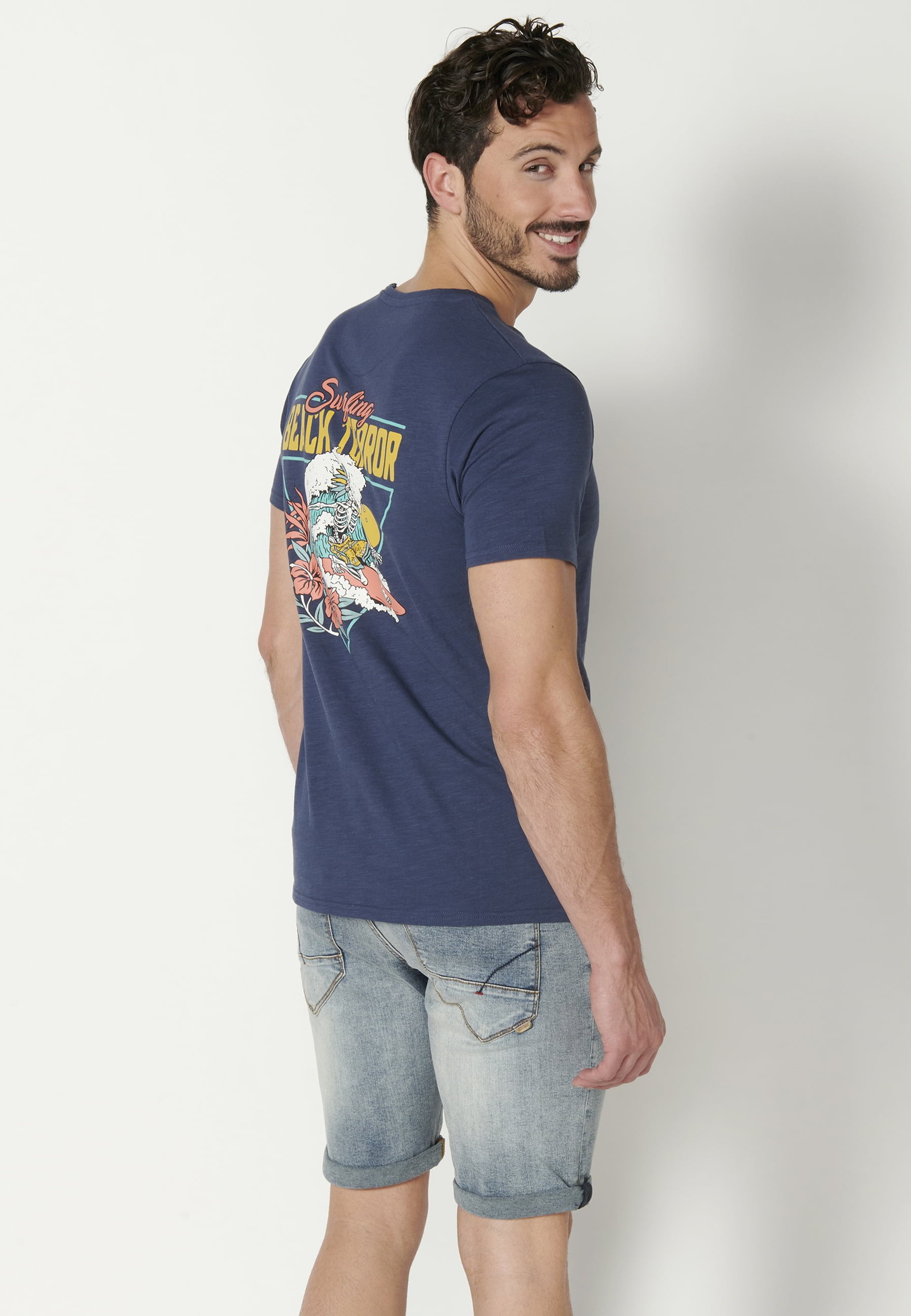 Kurzärmliges T-Shirt aus Indigo-Baumwolle für Herren 9