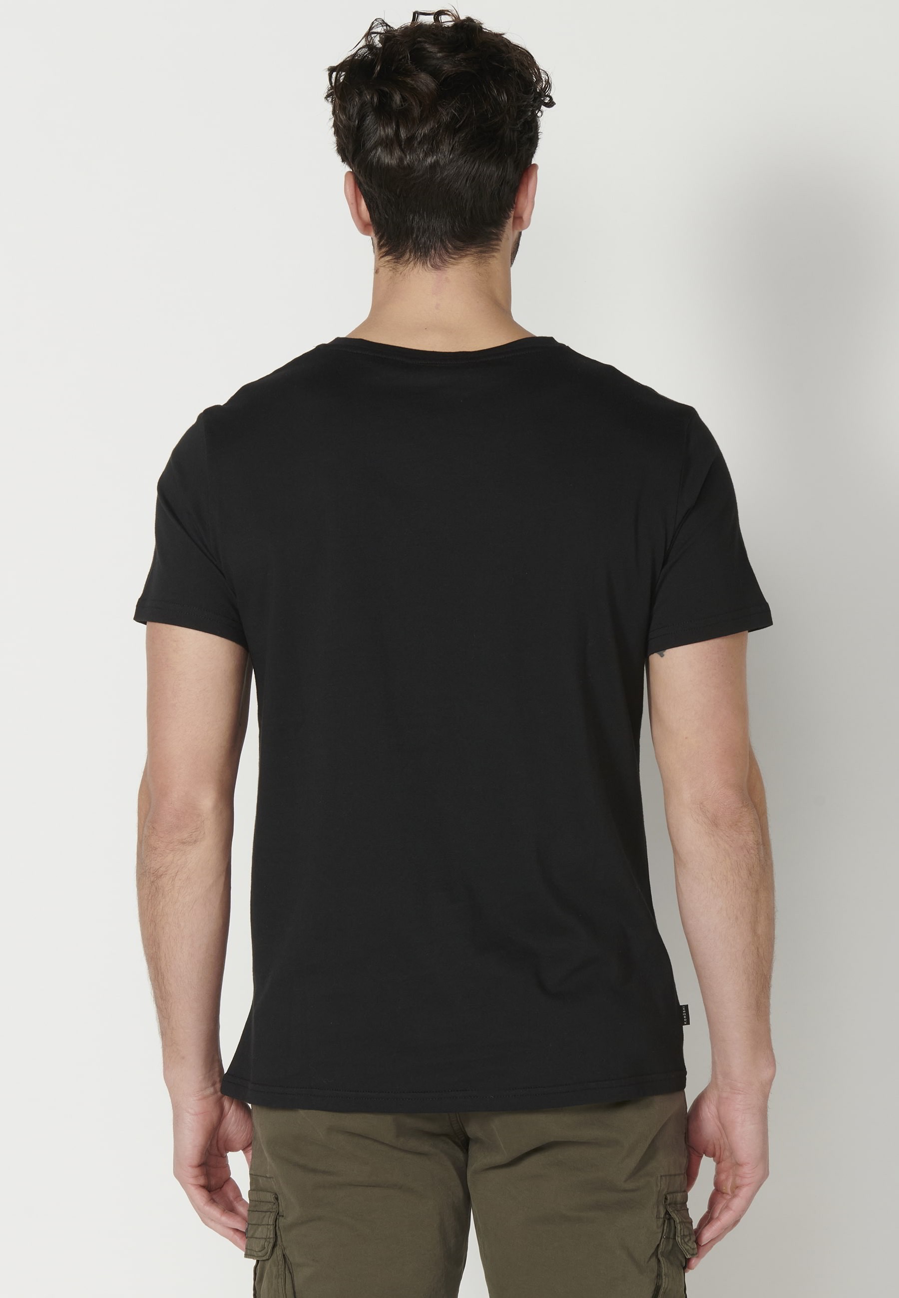 Men's Black Front Print Cotton Short Sleeve T-shirt