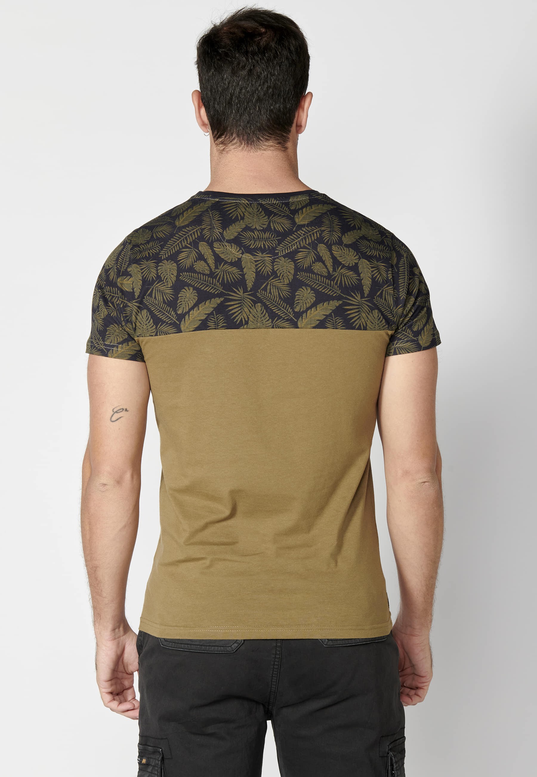 Men's Khaki Cotton Short Sleeve T-shirt 7