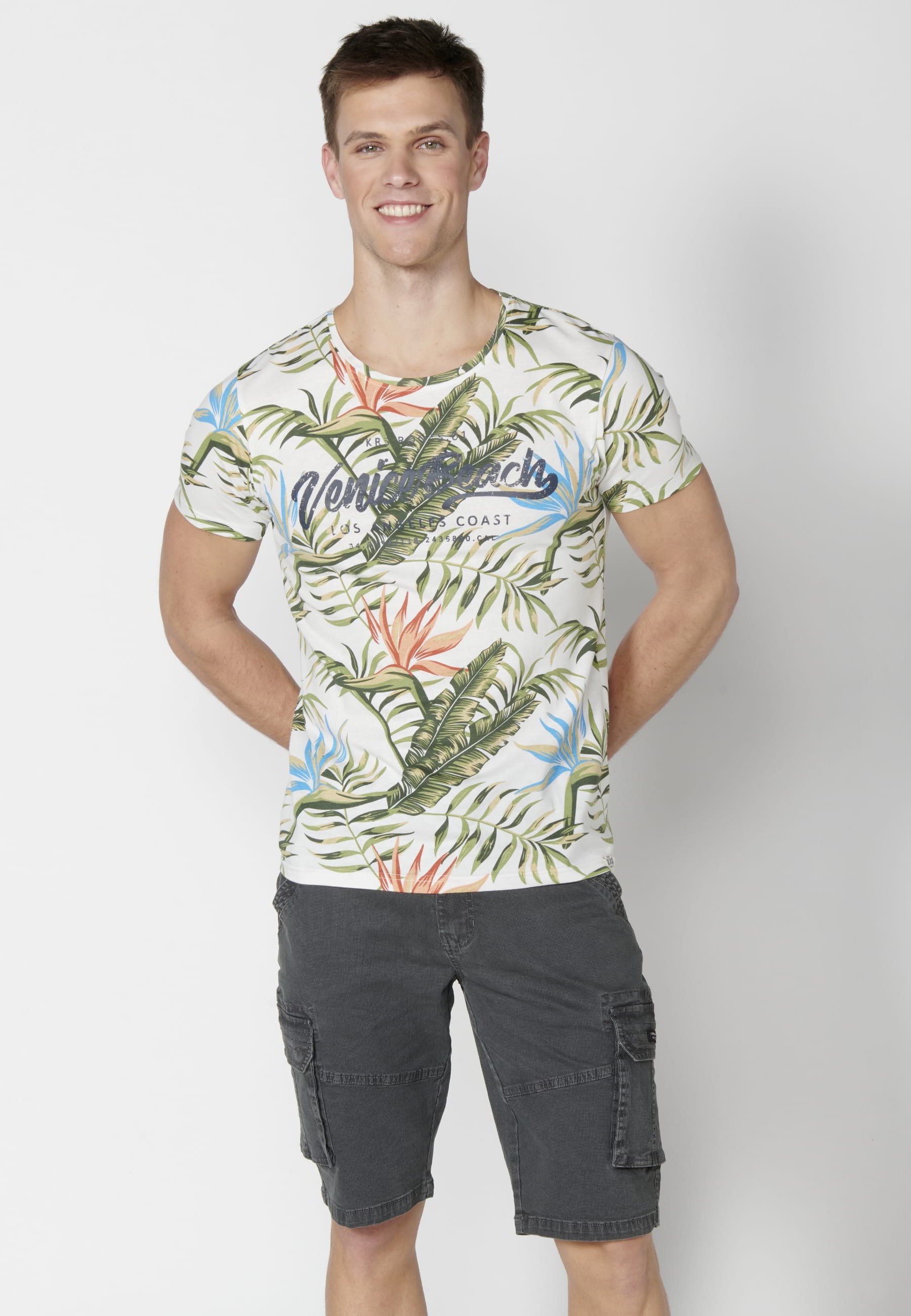 Camiseta de manga corta de algodón color crudo para hombre | Ropa Casual