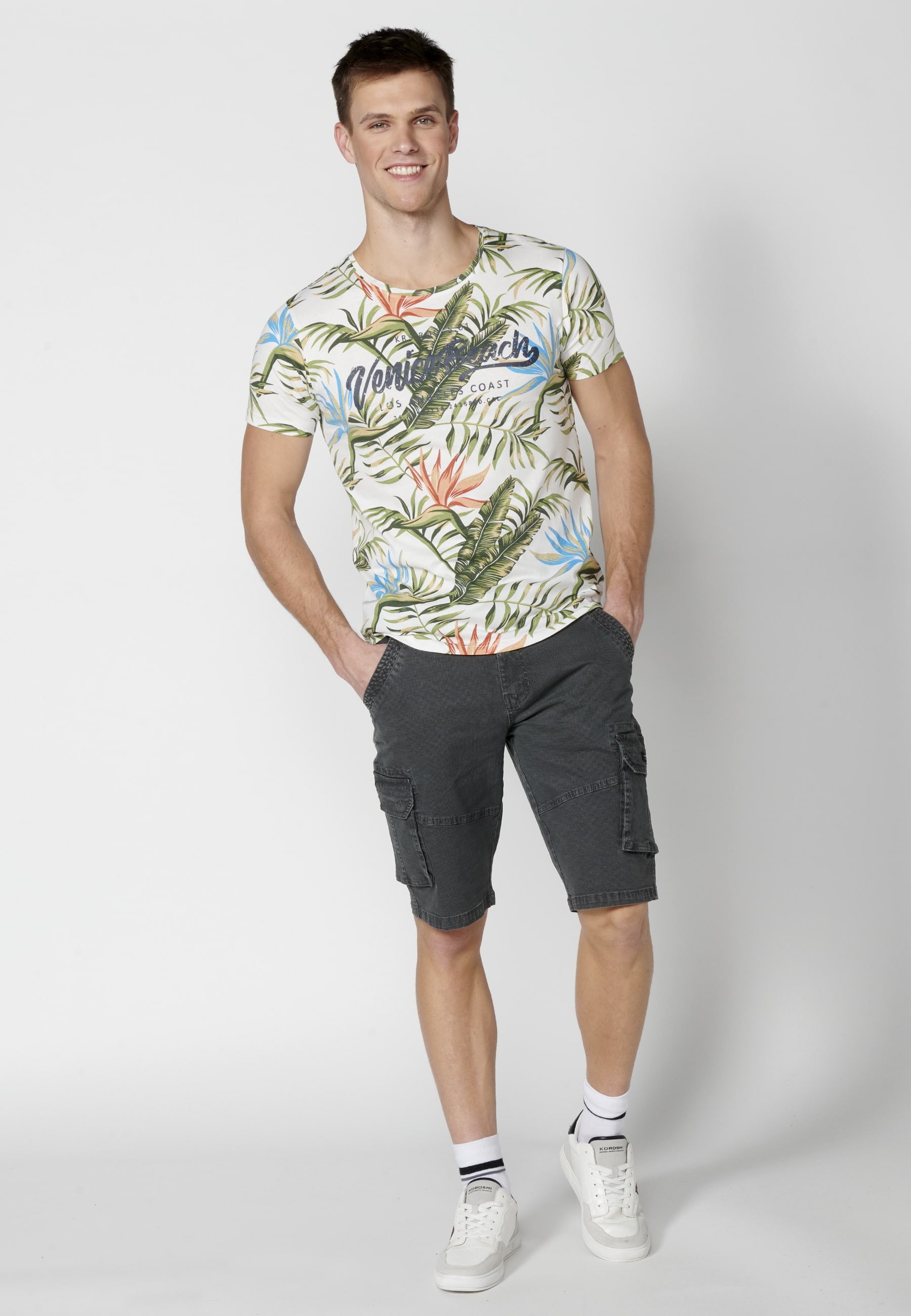 Camiseta de manga corta de algodón color crudo para hombre | Ropa Casual