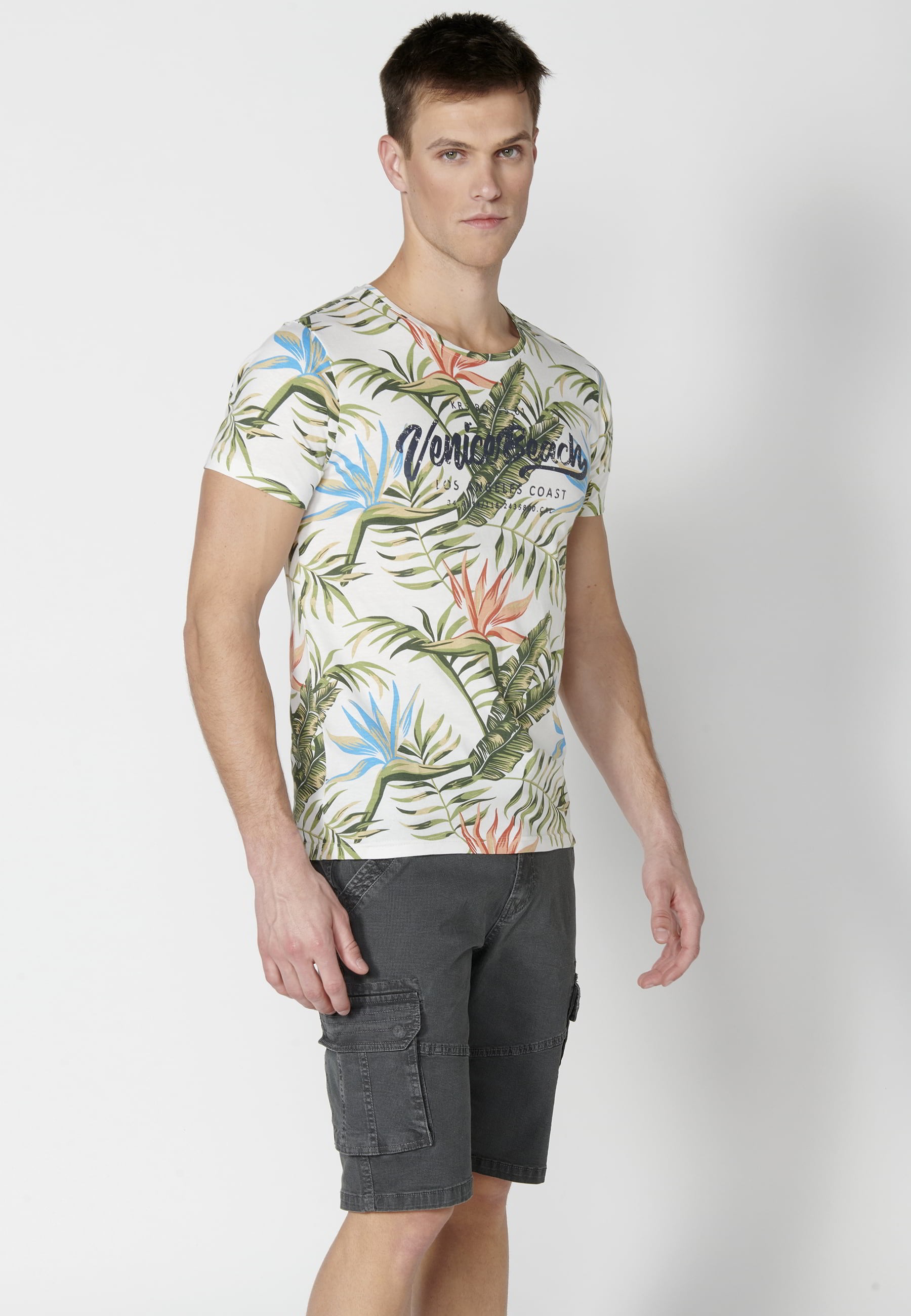 Camiseta de manga corta de algodón color crudo para hombre | Ropa Casual