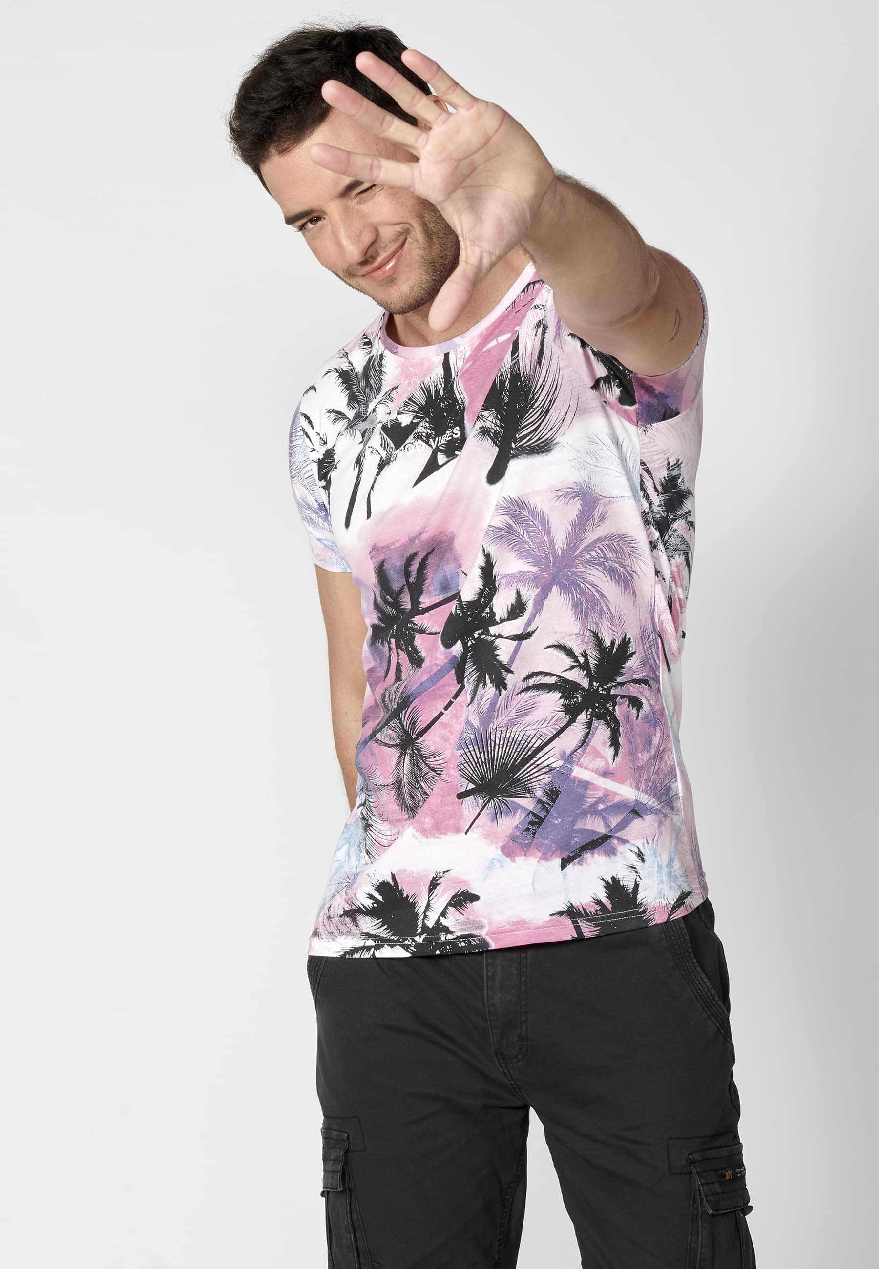 Pink Cotton Short Sleeve T-shirt for Men
