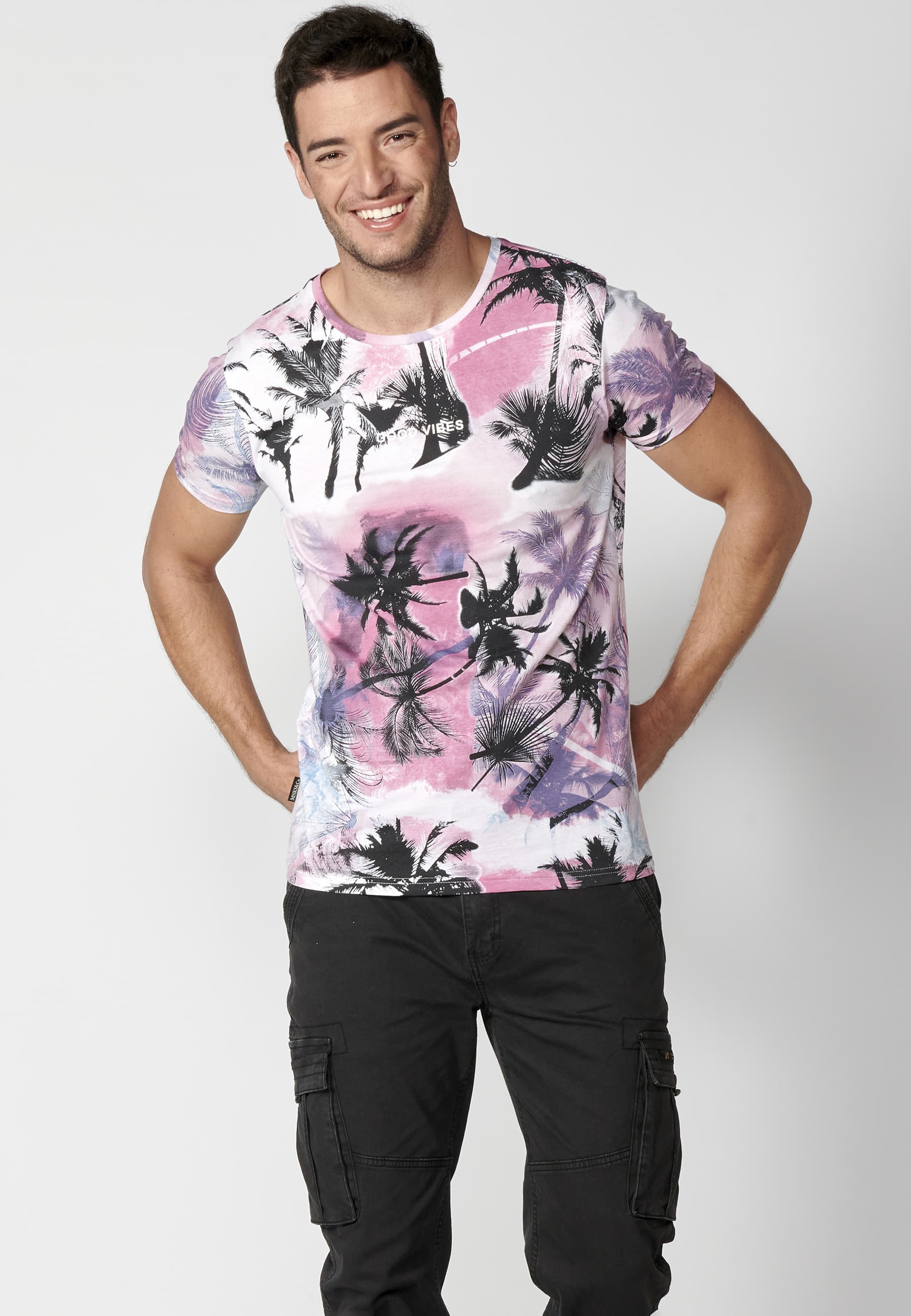 Pink Cotton Short Sleeve T-shirt for Men