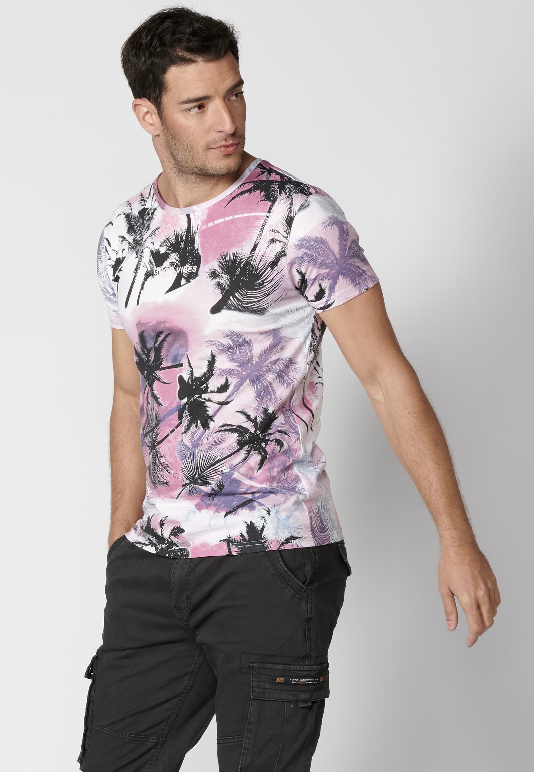 Pink Cotton Short Sleeve T-shirt for Men