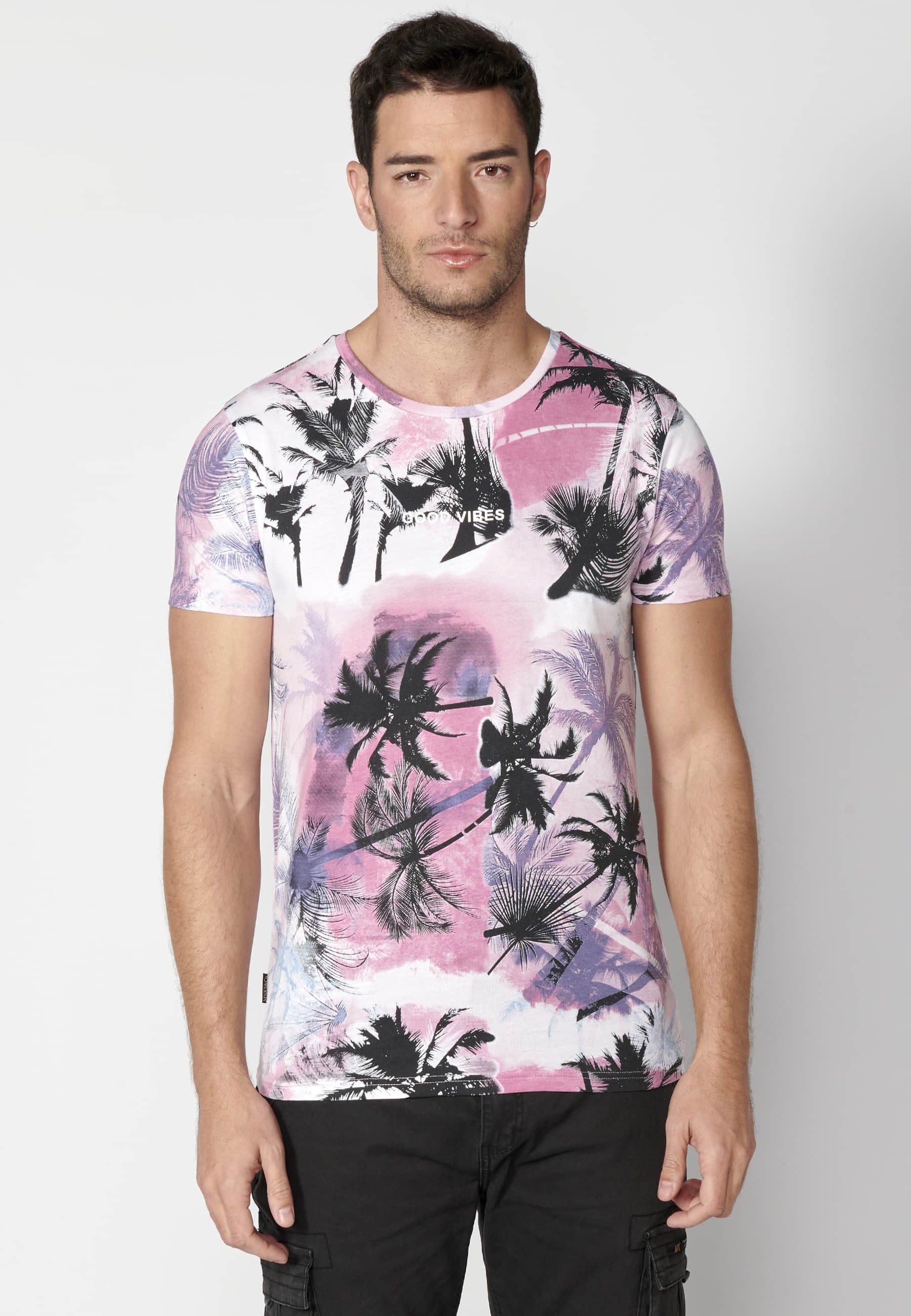 Pink Cotton Short Sleeve T-shirt for Men