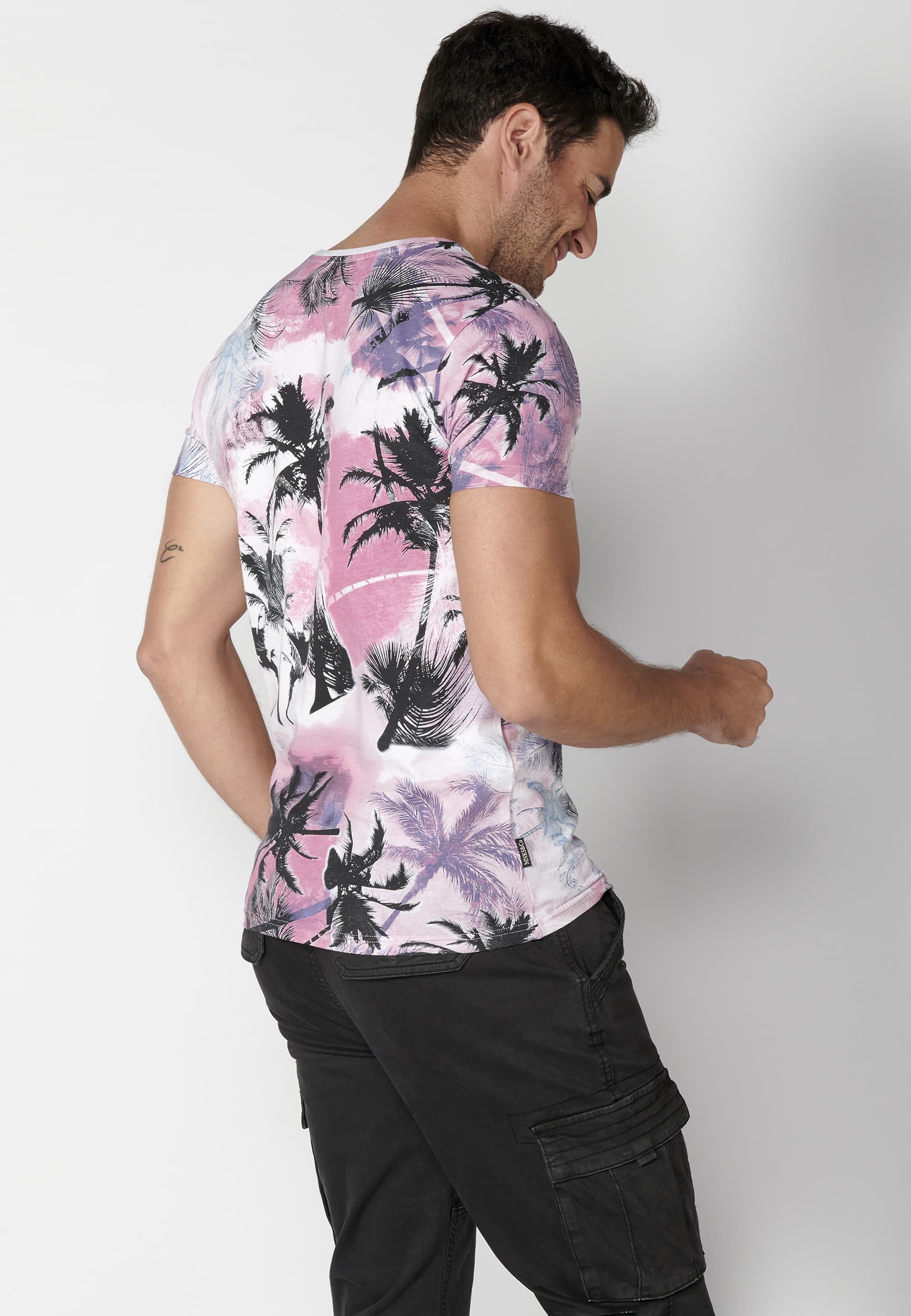 Pink Cotton Short Sleeve T-shirt for Men