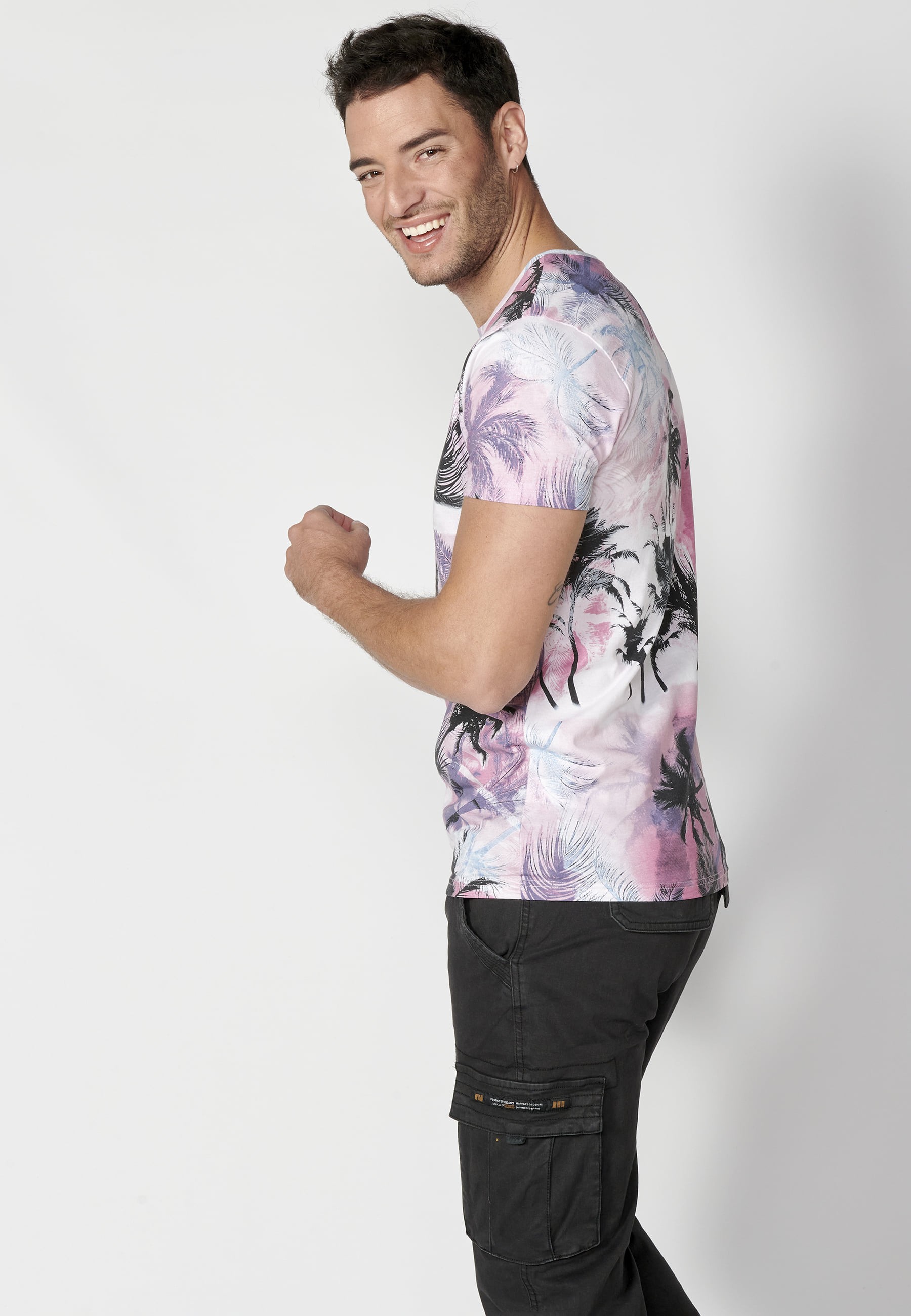 T-shirt à manches courtes en coton rose pour homme