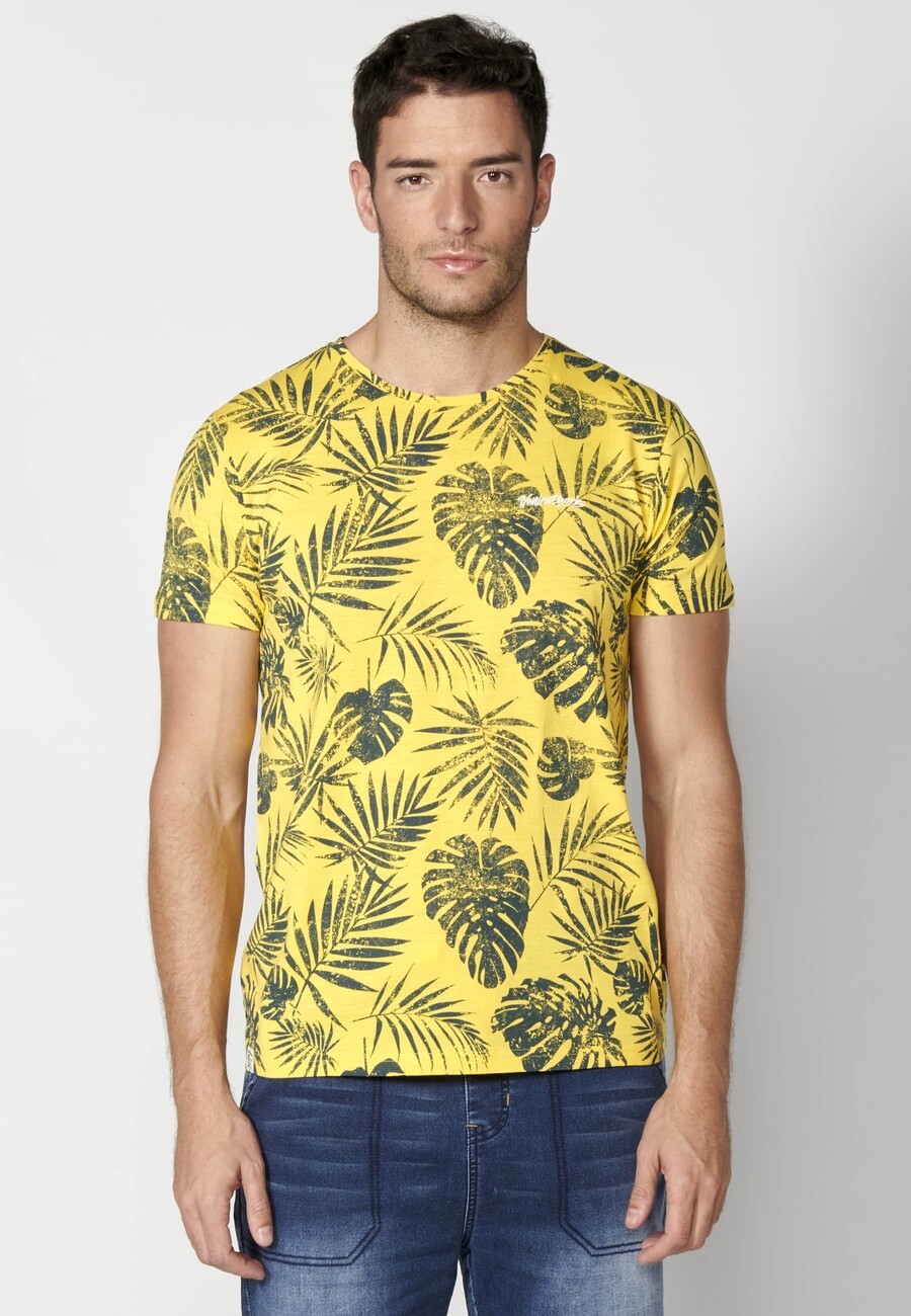 Yellow Cotton Short Sleeve T-shirt for Men 6
