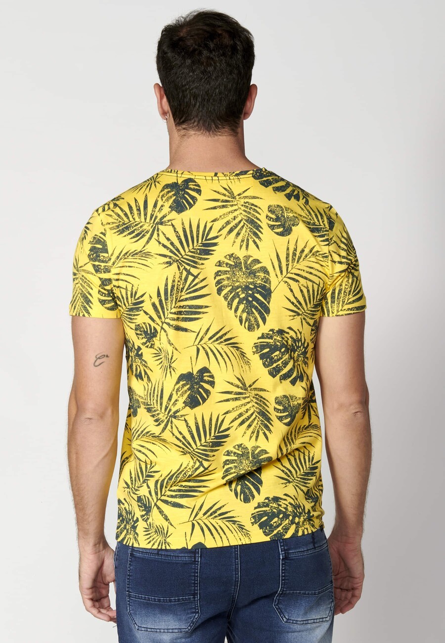 Yellow Cotton Short Sleeve T-shirt for Men 4