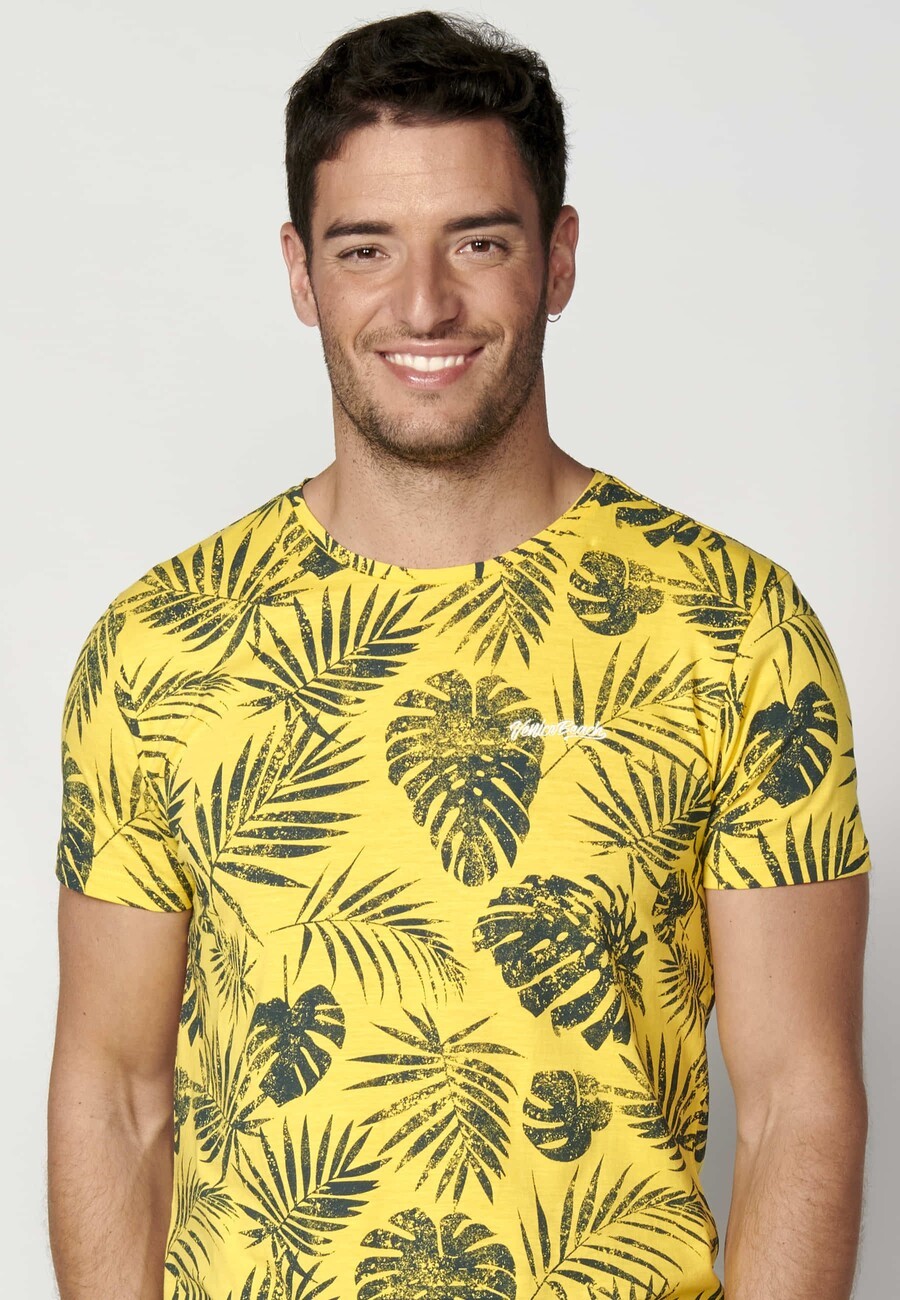 Yellow Cotton Short Sleeve T-shirt for Men 5