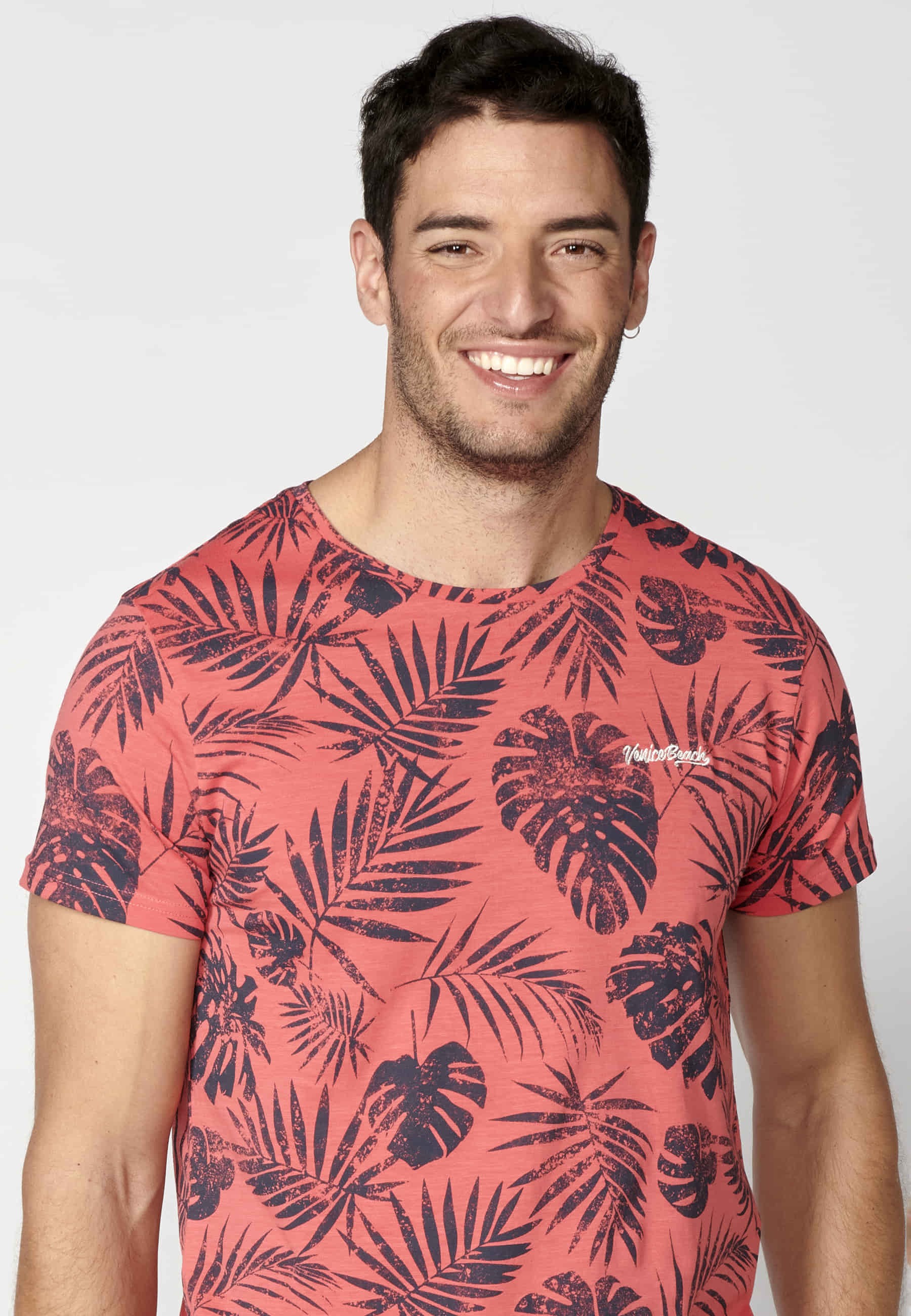 T-shirt à manches courtes en coton couleur corail pour hommes