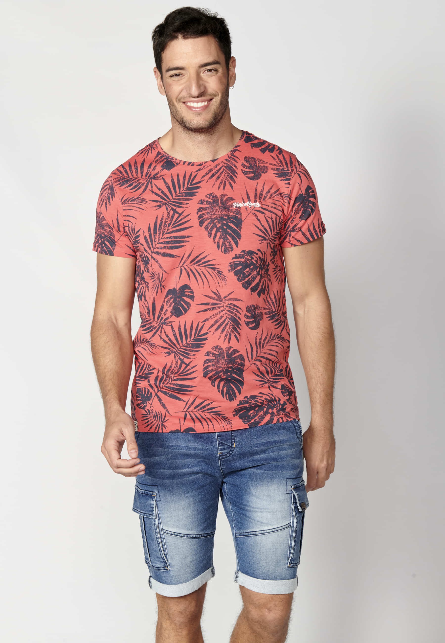T-shirt à manches courtes en coton couleur corail pour hommes