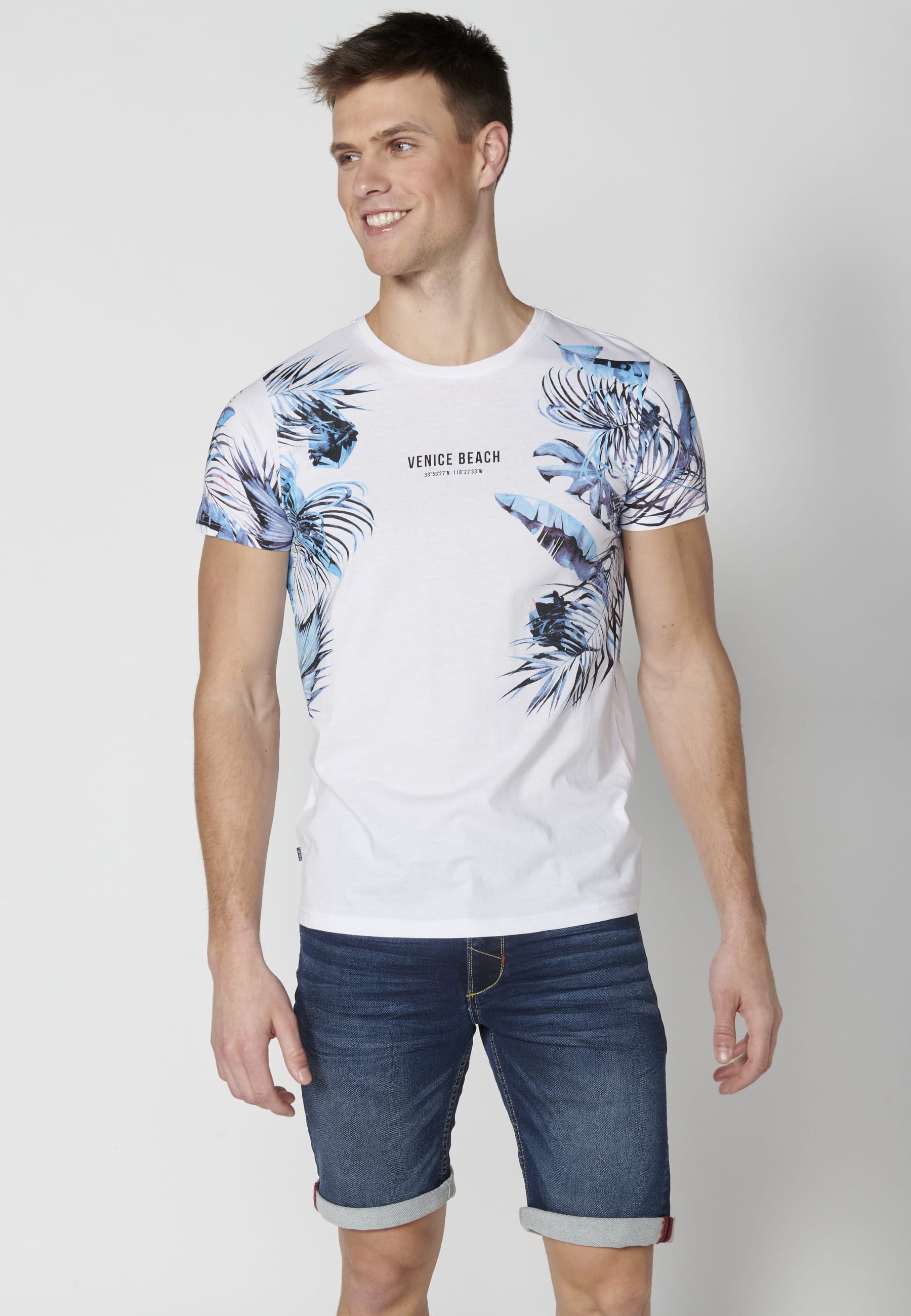 White Cotton Short Sleeve T-shirt for Men 1