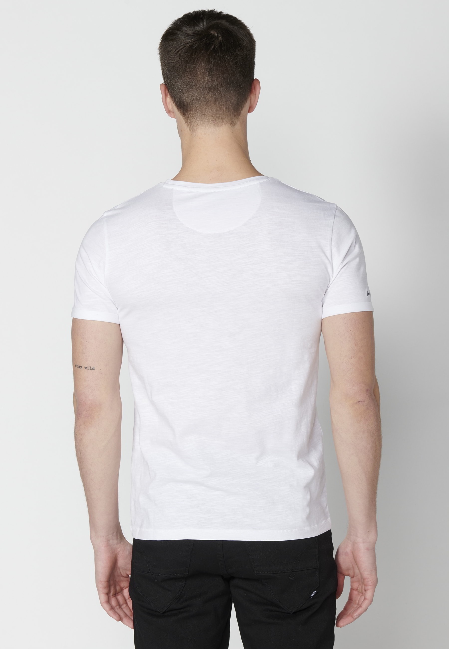 Camiseta de manga corta de algodón color Blanco para Hombre