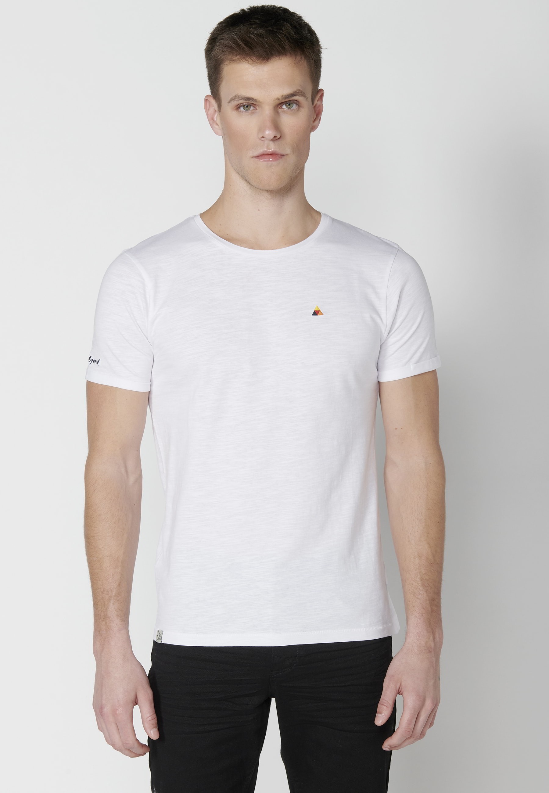 Camiseta de manga corta de algodón color Blanco para Hombre