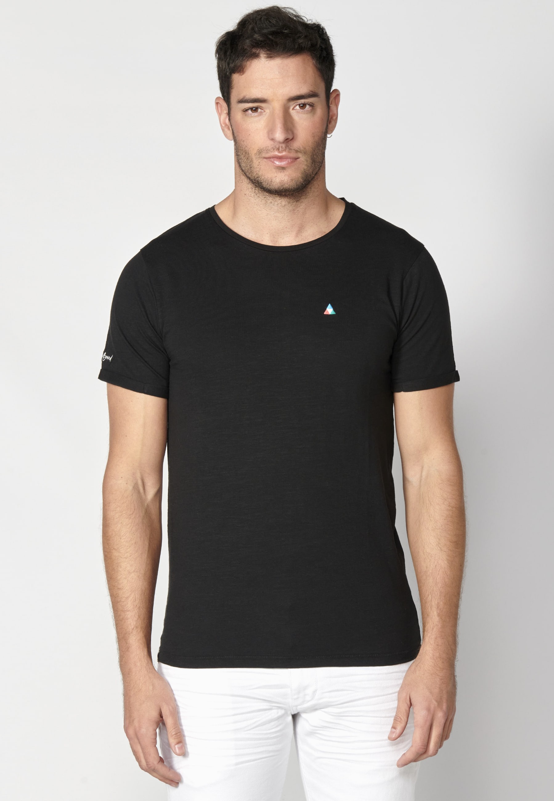 Camiseta de manga corta de algodón color Negro para Hombre