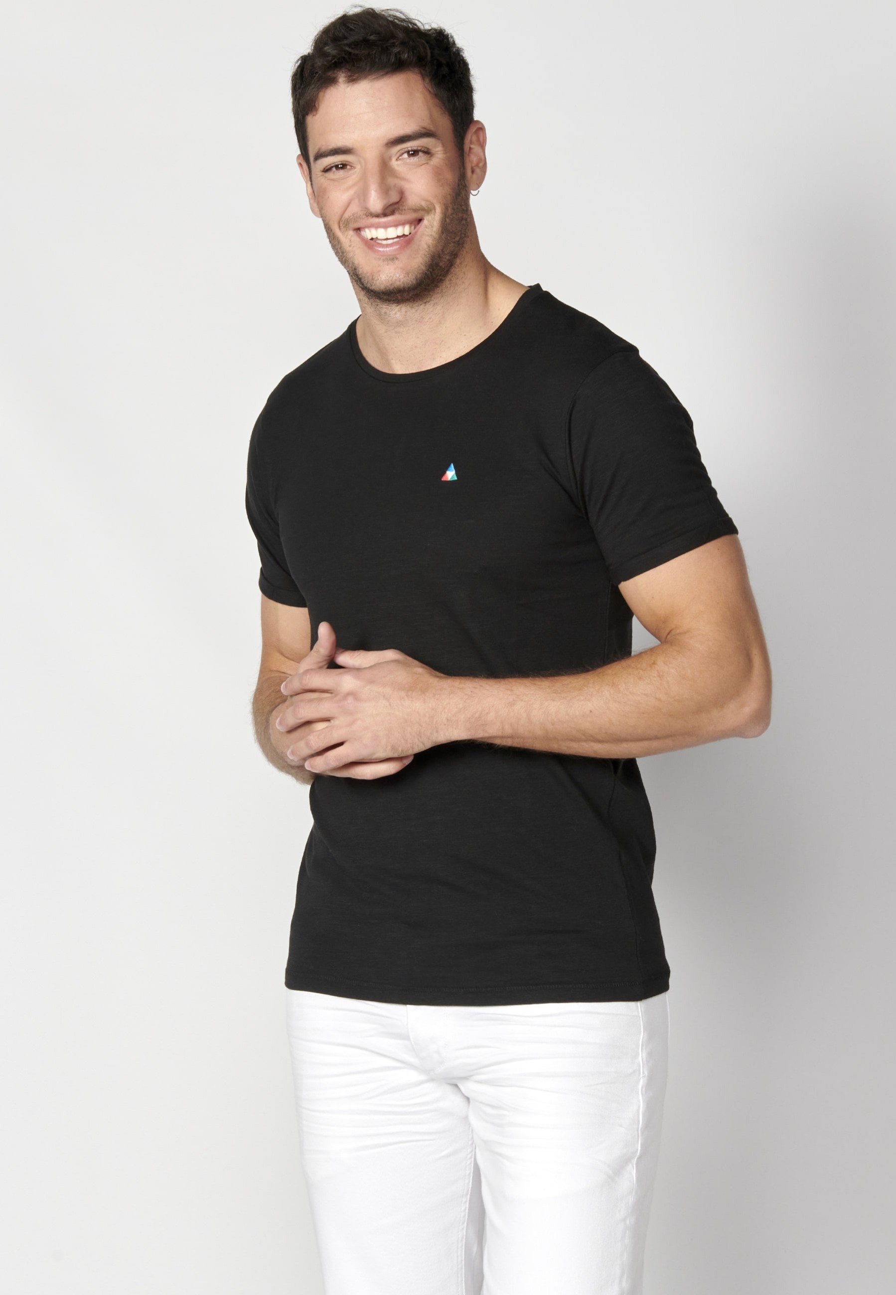 Camiseta de manga corta de algodón color Negro para Hombre