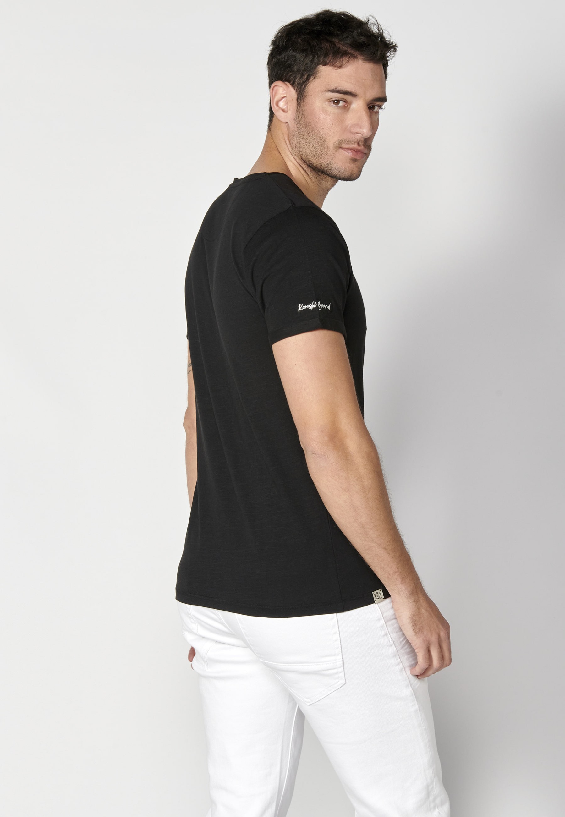 Schwarzes Kurzarm-T-Shirt aus Baumwolle für Herren
