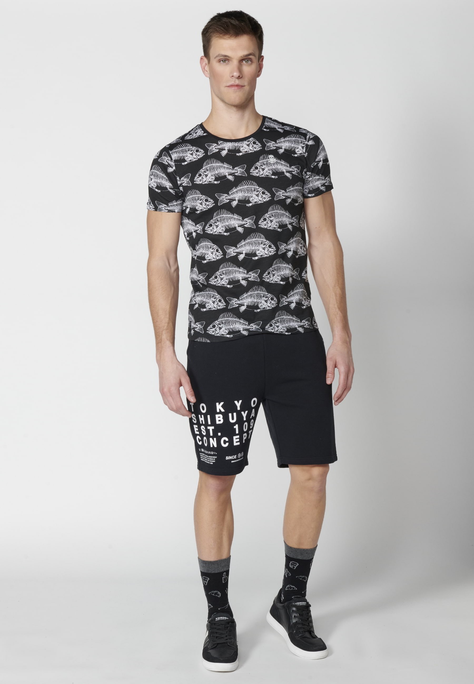 T-shirt à manches courtes en coton noir pour homme 3