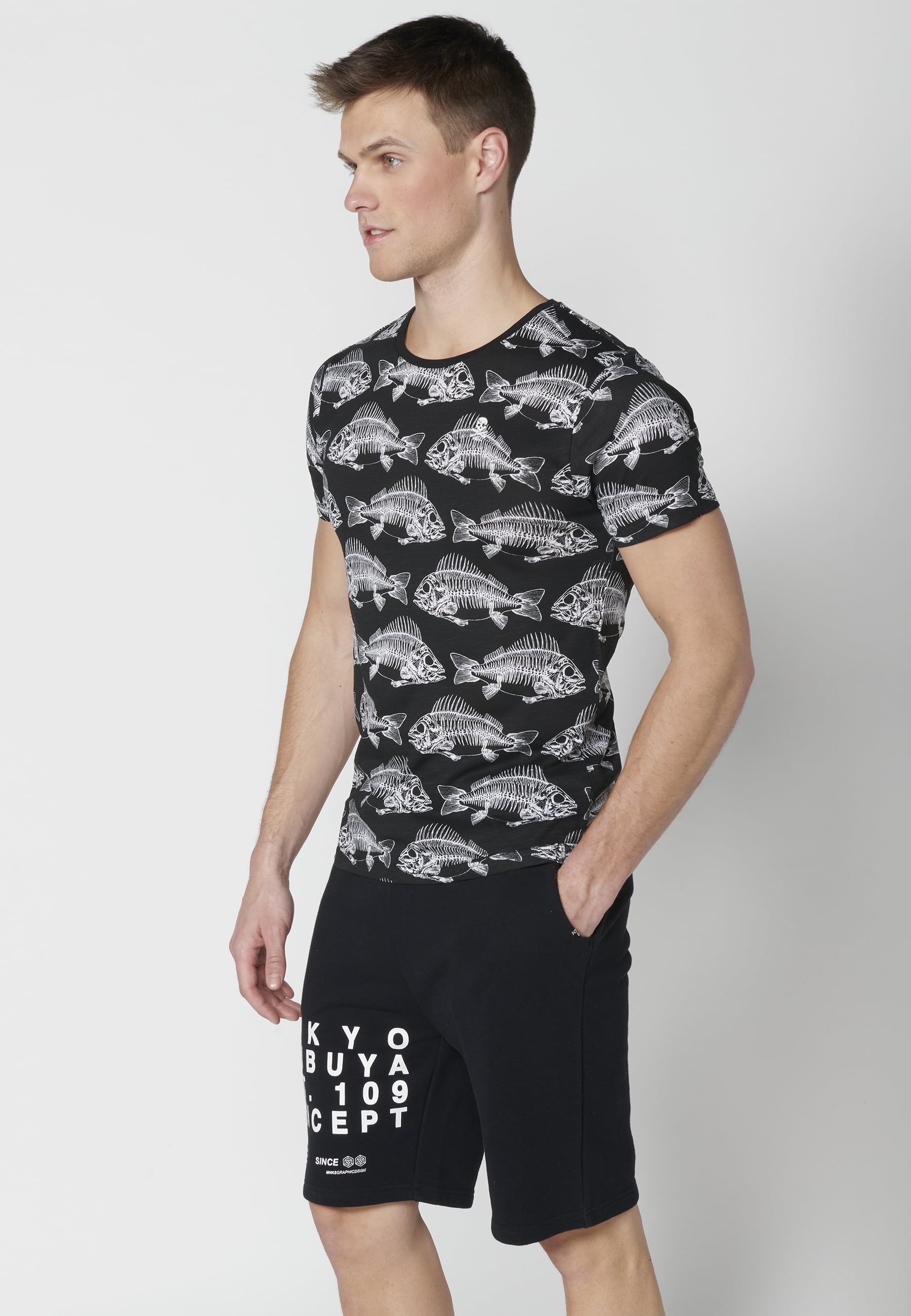 T-shirt à manches courtes en coton noir pour homme 2