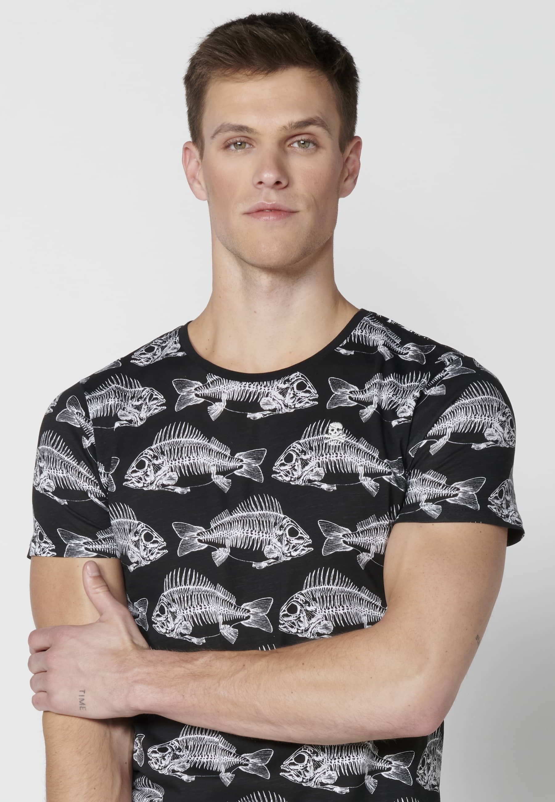 Schwarzes Kurzarm-T-Shirt aus Baumwolle für Herren 7