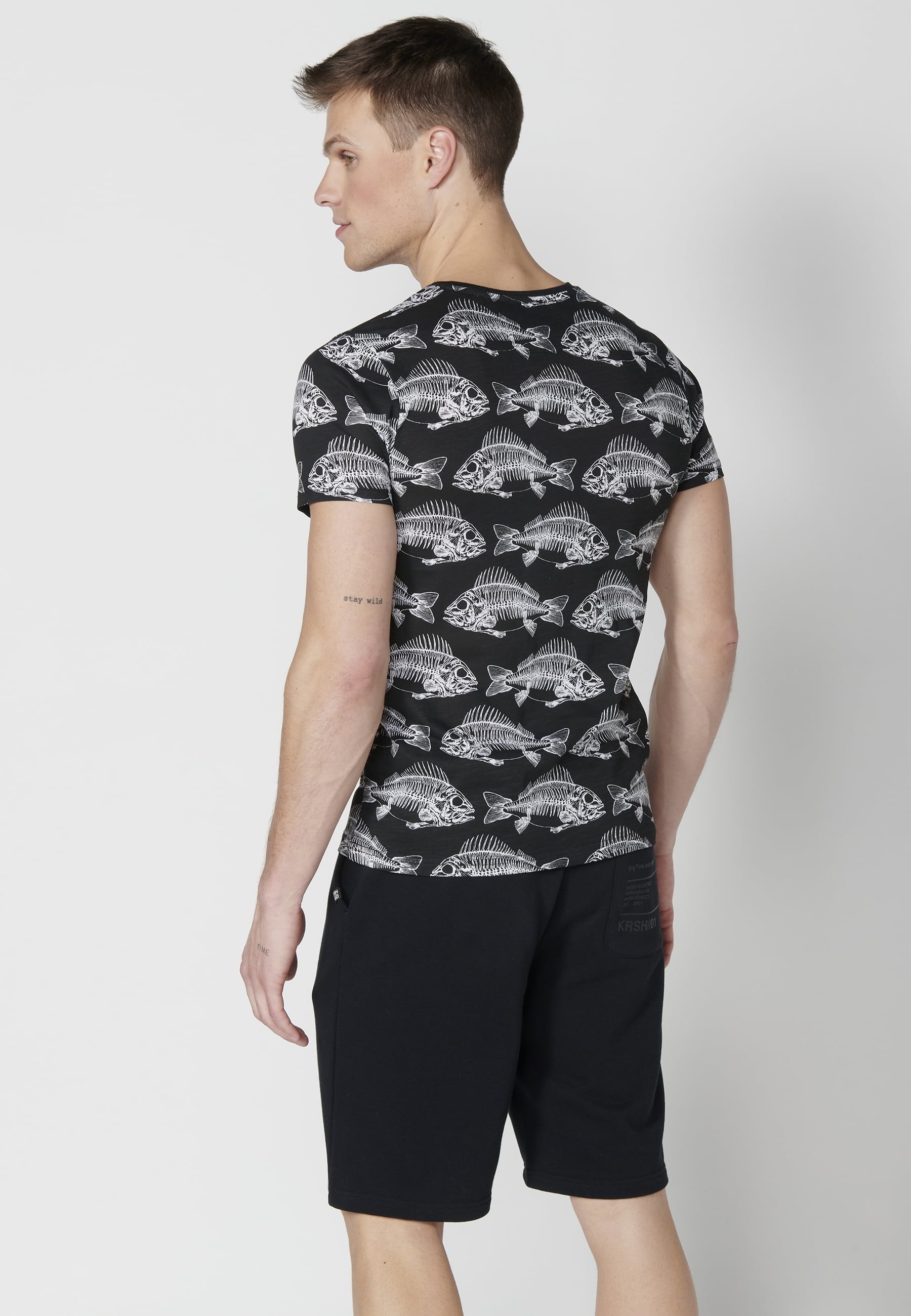 Black cotton short-sleeved T-shirt for Men 6