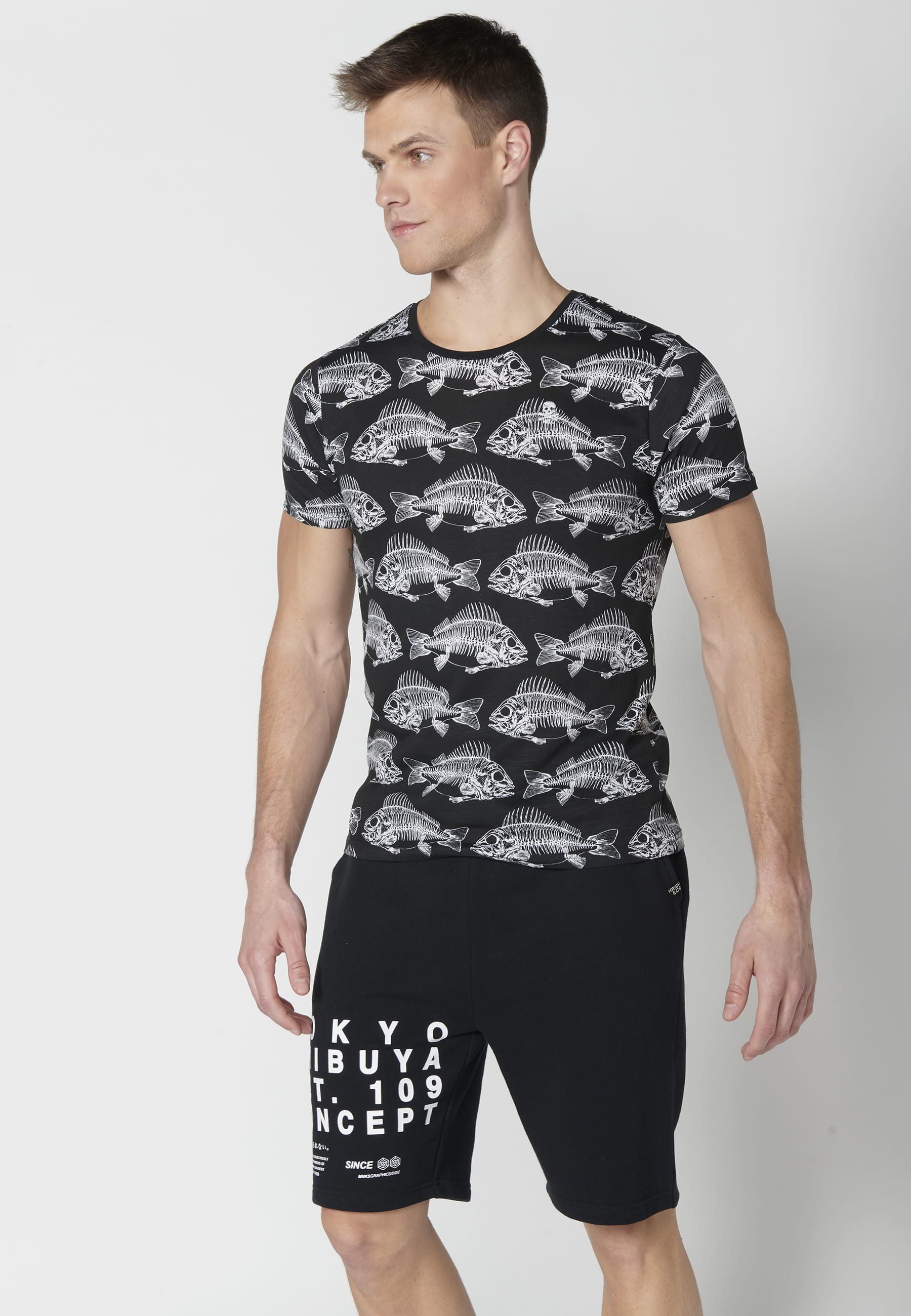 T-shirt à manches courtes en coton noir pour homme 4