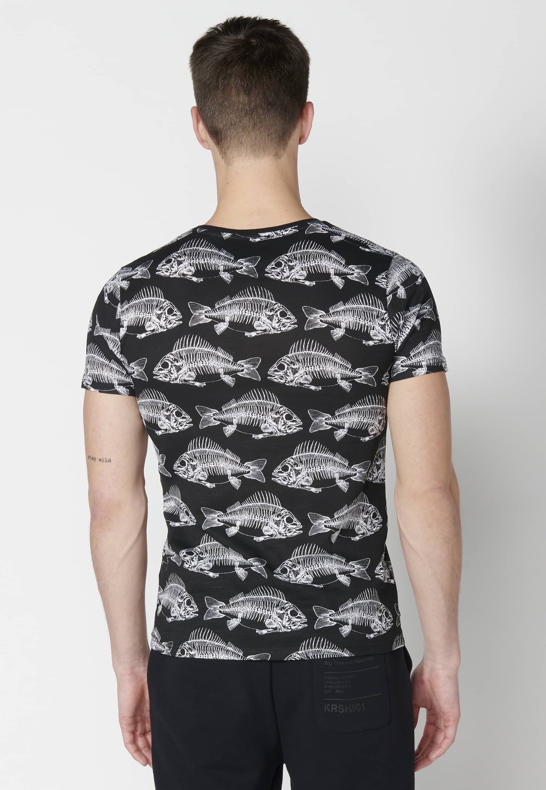 T-shirt à manches courtes en coton noir pour homme 5